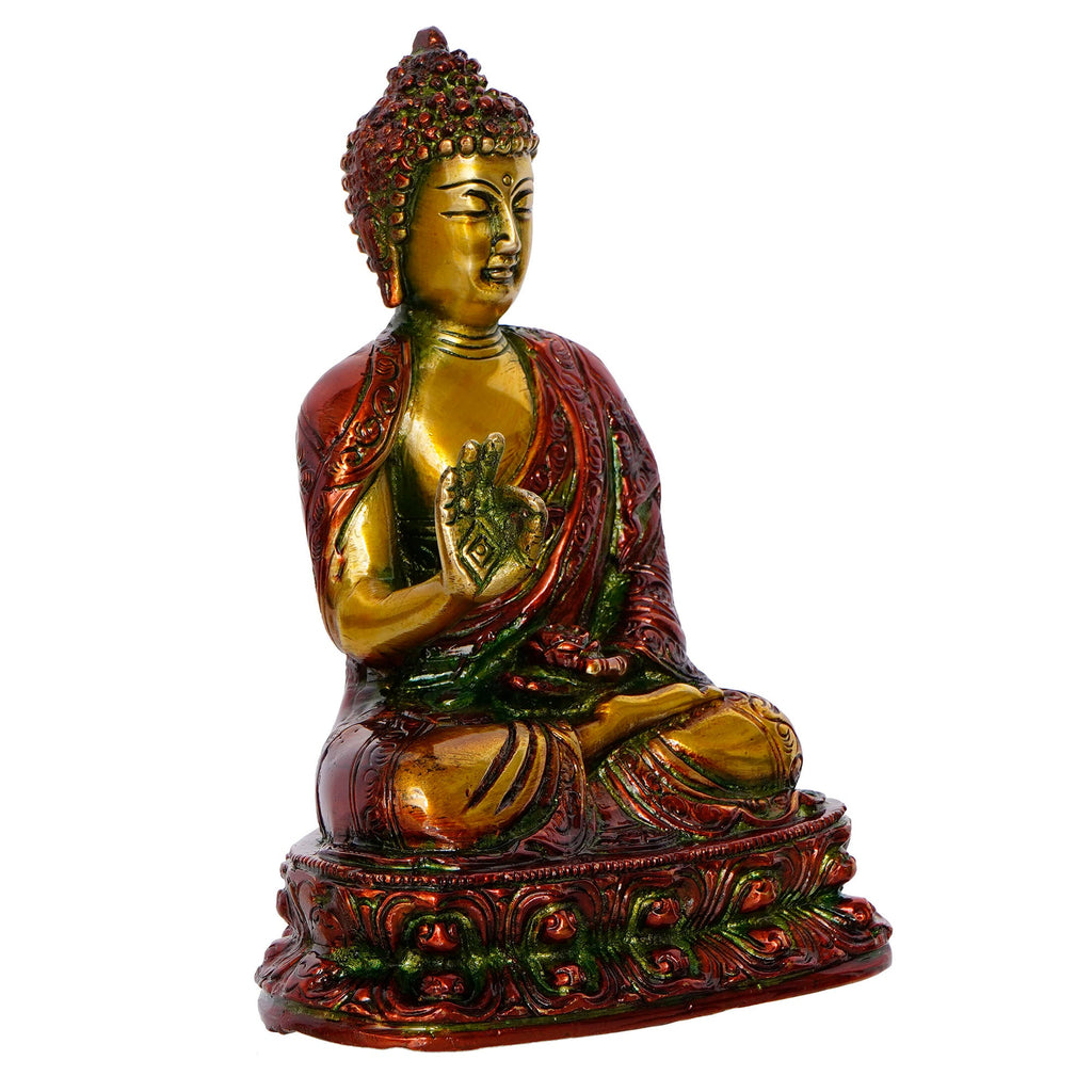 Golden and Red Brass Meditating Blessing Buddha Statue Kafalo