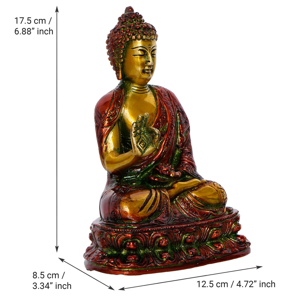 Golden and Red Brass Meditating Blessing Buddha Statue Kafalo