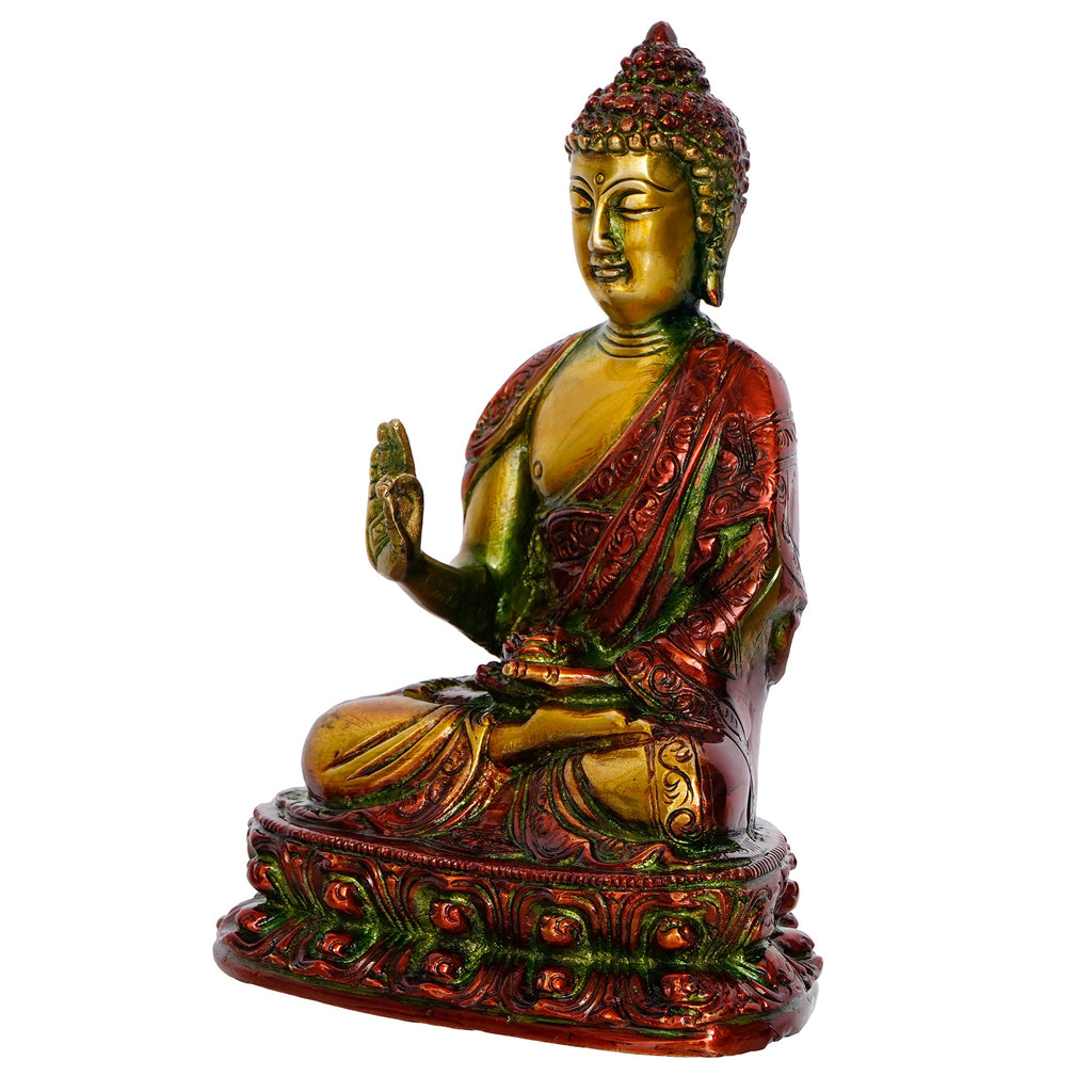 Golden and Red Brass Meditating Blessing Buddha Statue Kafalo