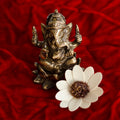 Antique Finish Brass Lord Ganesha Idol On Lotus Flower Kafalo