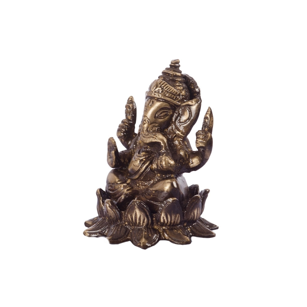 Antique Finish Brass Lord Ganesha Idol On Lotus Flower Kafalo