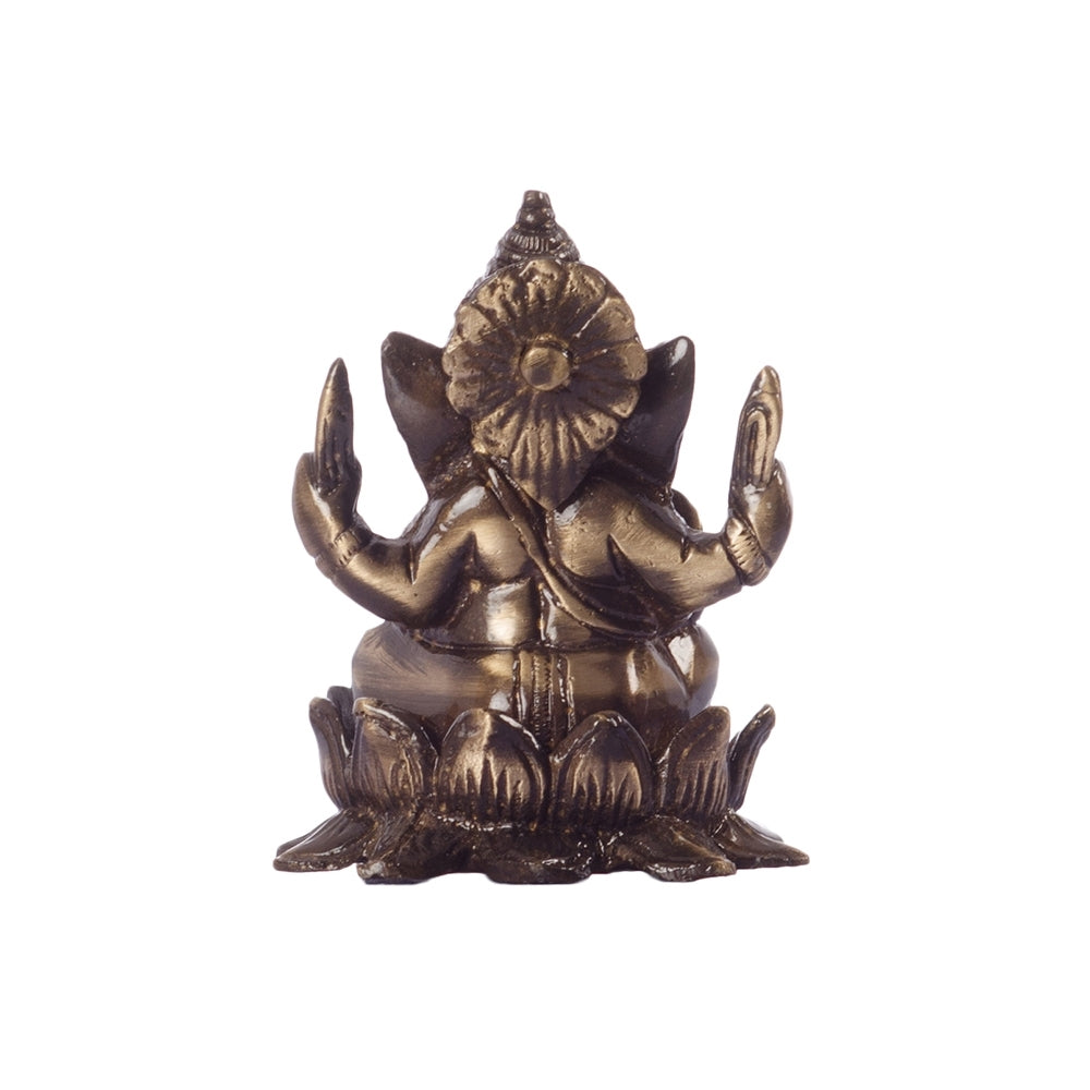 Antique Finish Brass Lord Ganesha Idol On Lotus Flower Kafalo