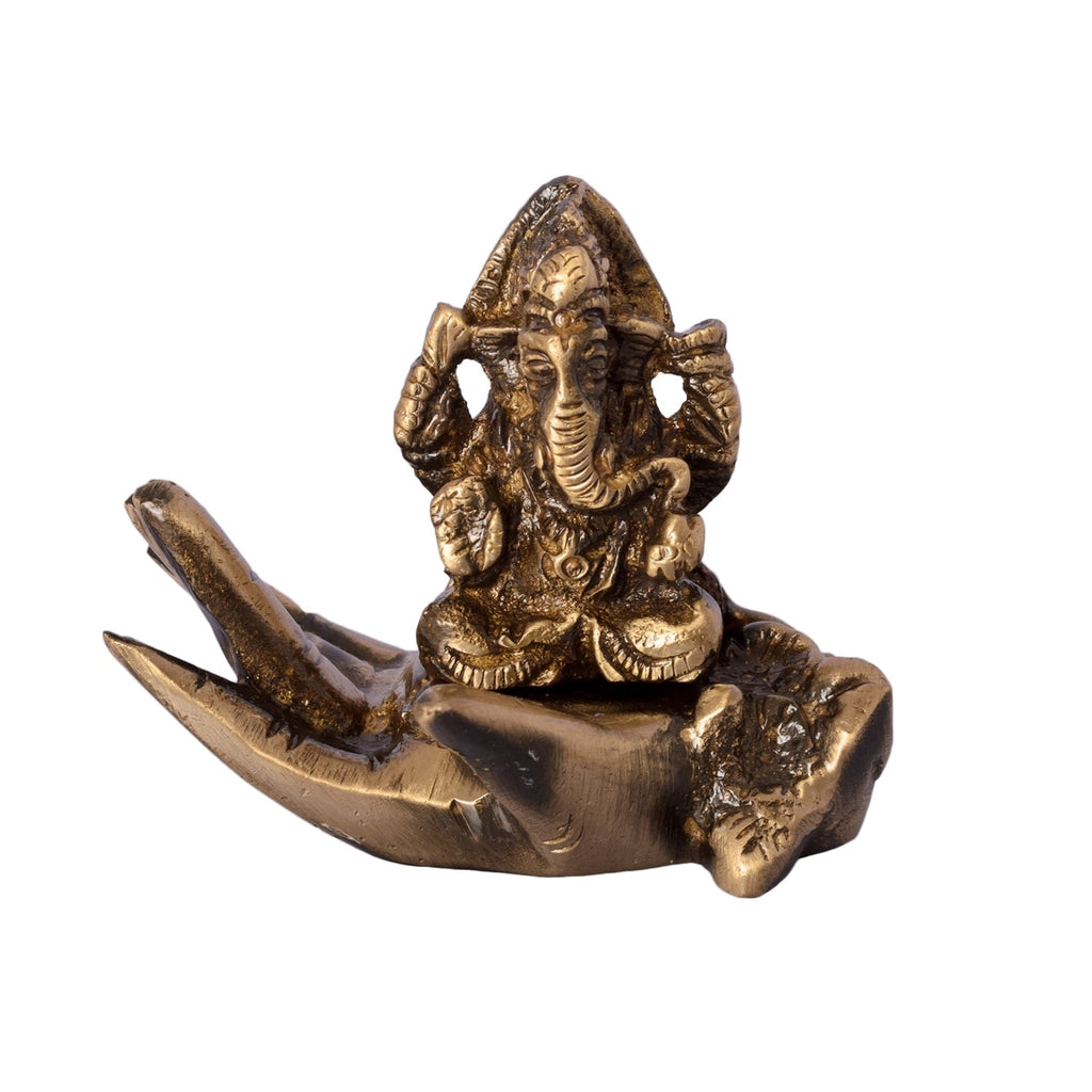 Golden Brass Lord Ganesha Idol On Palm Kafalo
