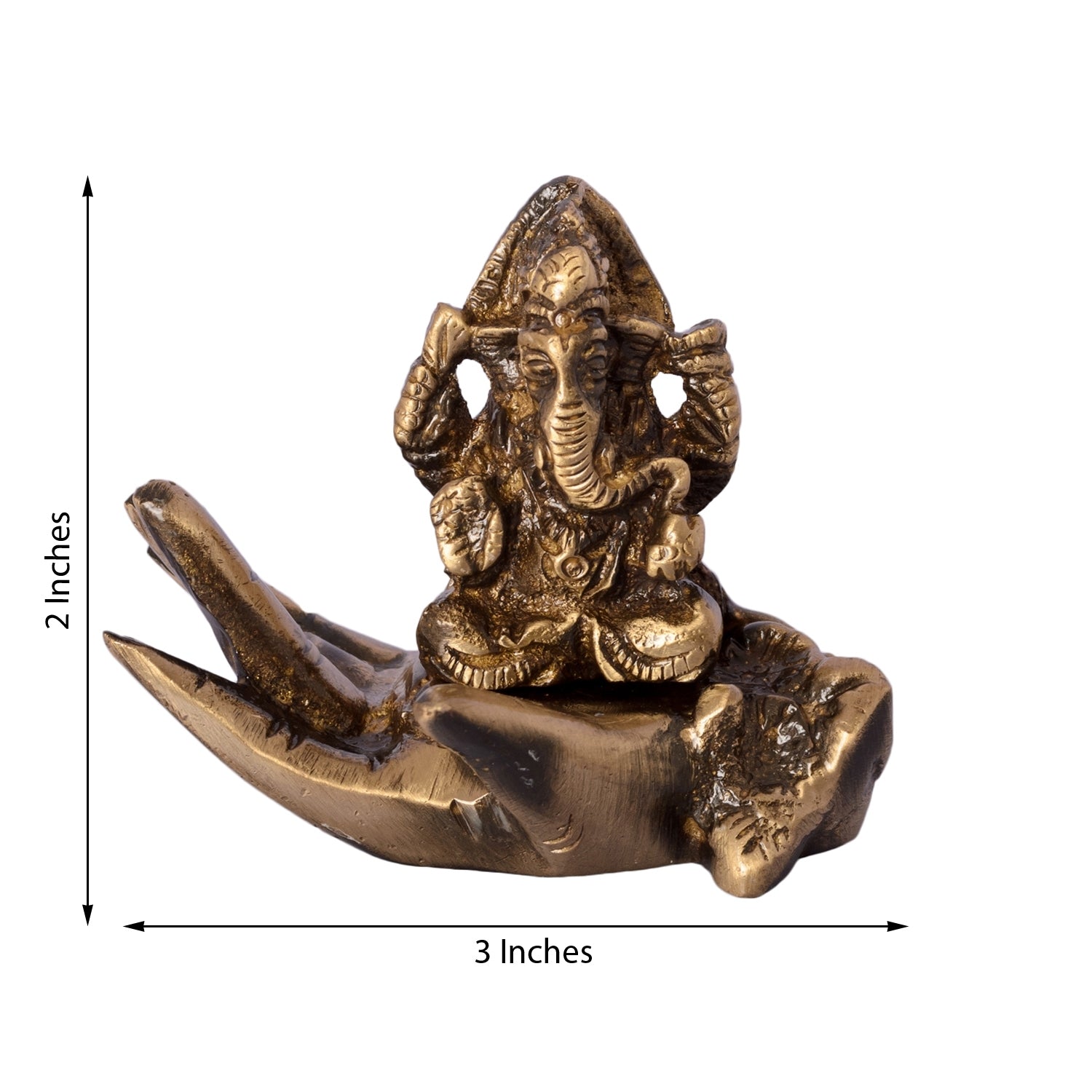 Golden Brass Lord Ganesha Idol On Palm Kafalo