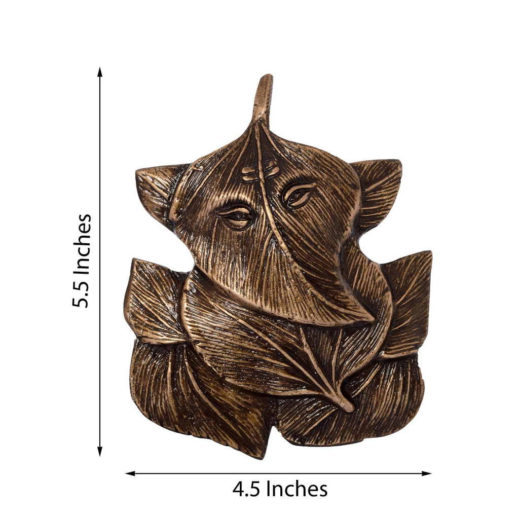 Brass Antique Finish Leaves Ganesha Wall Hanging Kafalo