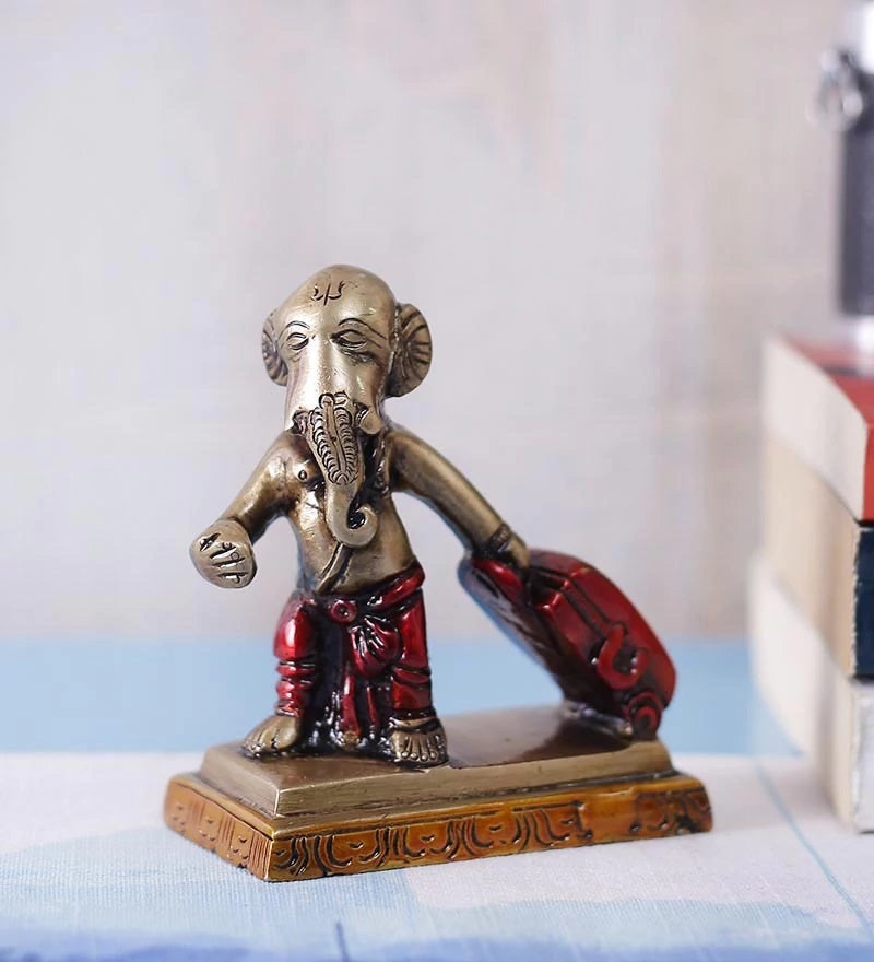 Golden and Brown Brass Ganesha Idol Carrying Happiness Around The World Showpiece Kafalo