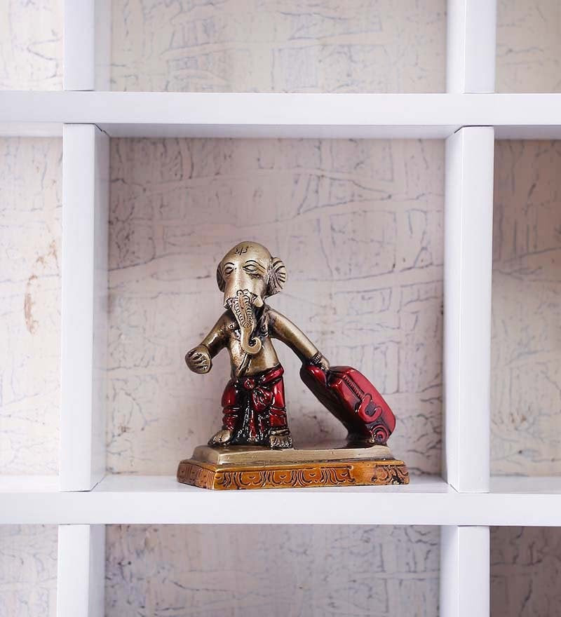 Golden and Brown Brass Ganesha Idol Carrying Happiness Around The World Showpiece Kafalo