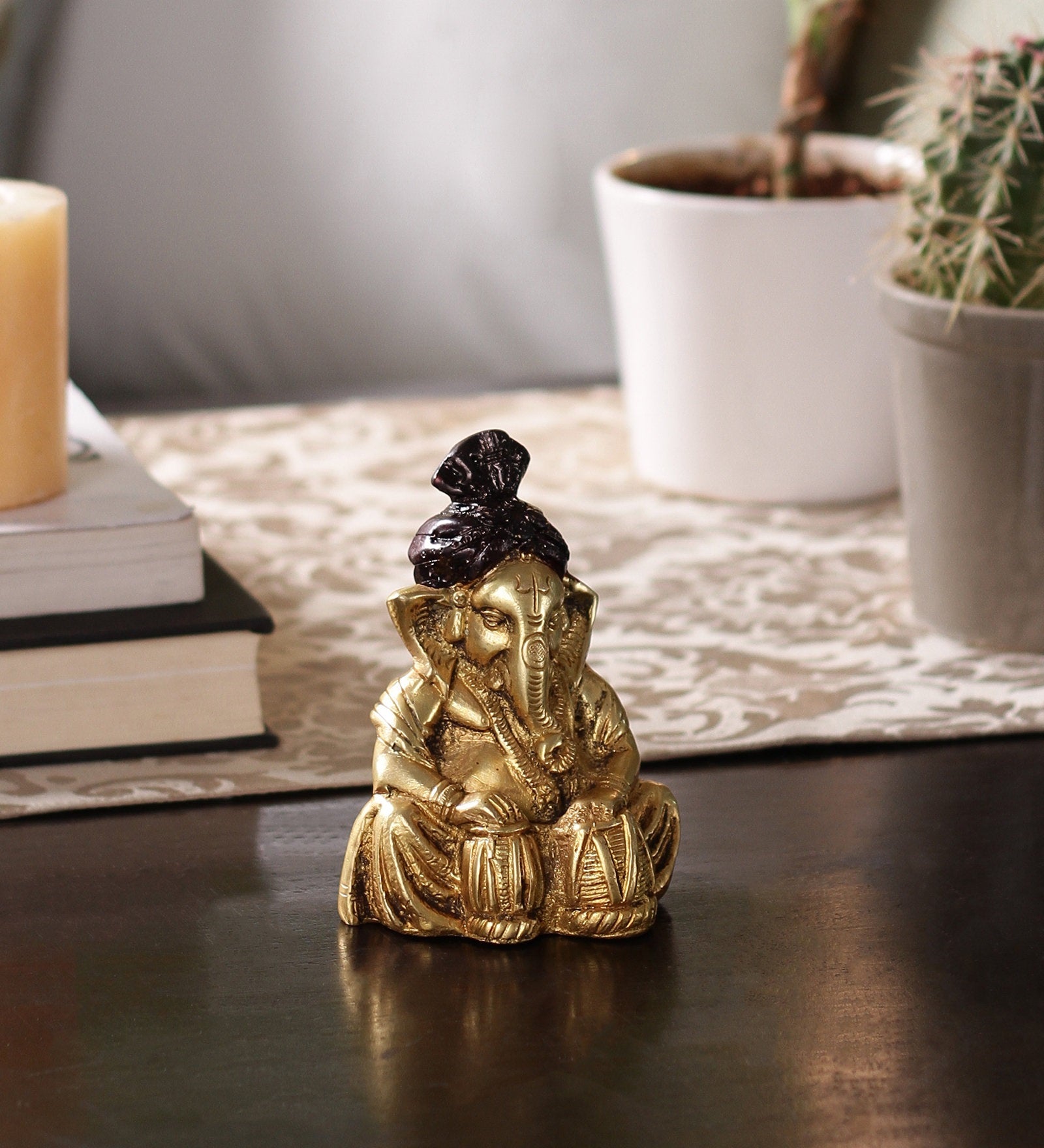Brass Lord Ganesha Playing Tabla Antique Showpiece Kafalo