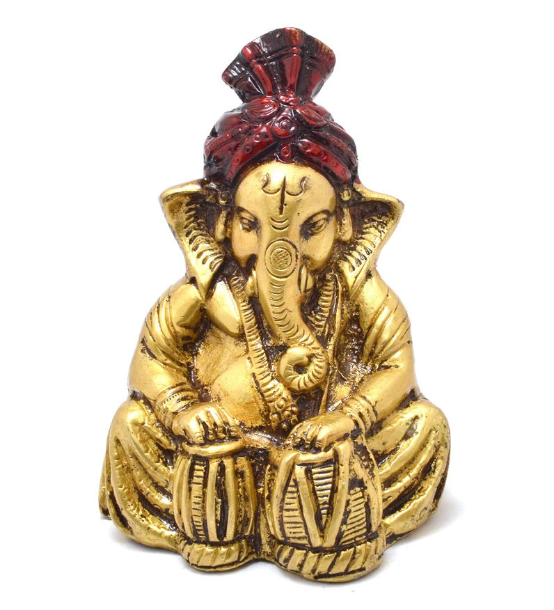 Brass Lord Ganesha Playing Tabla Antique Showpiece Kafalo