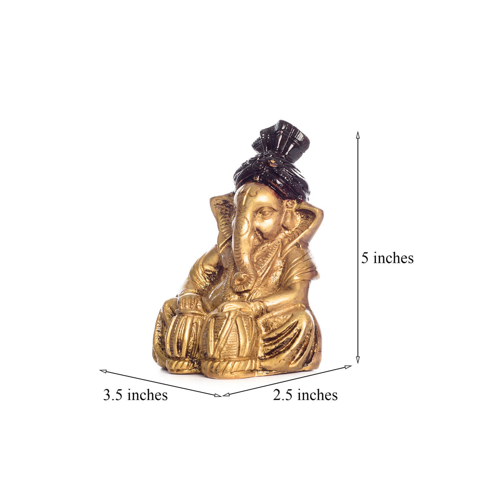 Brass Lord Ganesha Playing Tabla Antique Showpiece Kafalo