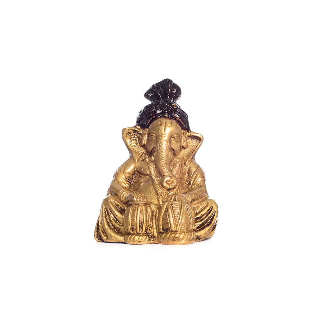 Brass Lord Ganesha Playing Tabla Antique Showpiece Kafalo