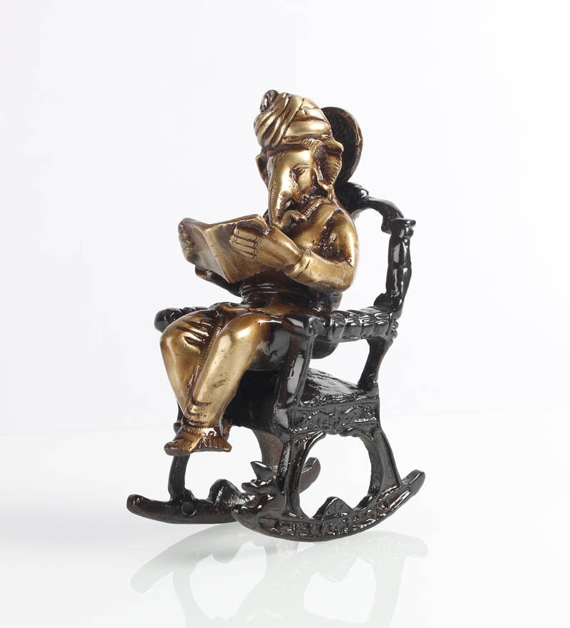 Brown Brass Lord Ganesha Idol On Rocking Chair Showpiece Kafalo