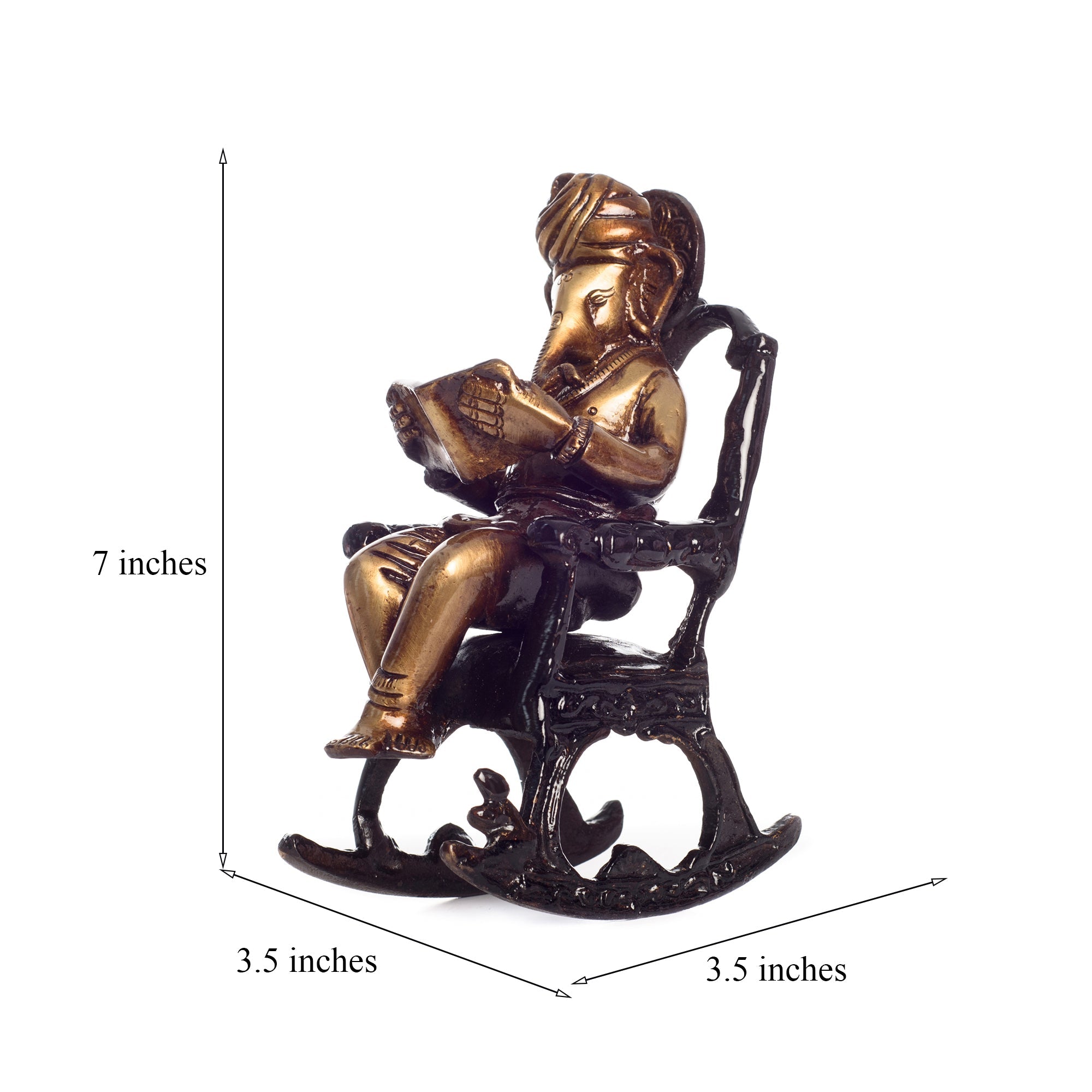 Brown Brass Lord Ganesha Idol On Rocking Chair Showpiece Kafalo