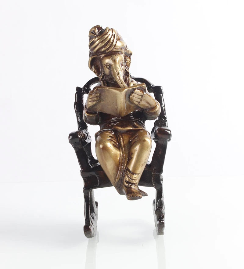 Brown Brass Lord Ganesha Idol On Rocking Chair Showpiece Kafalo