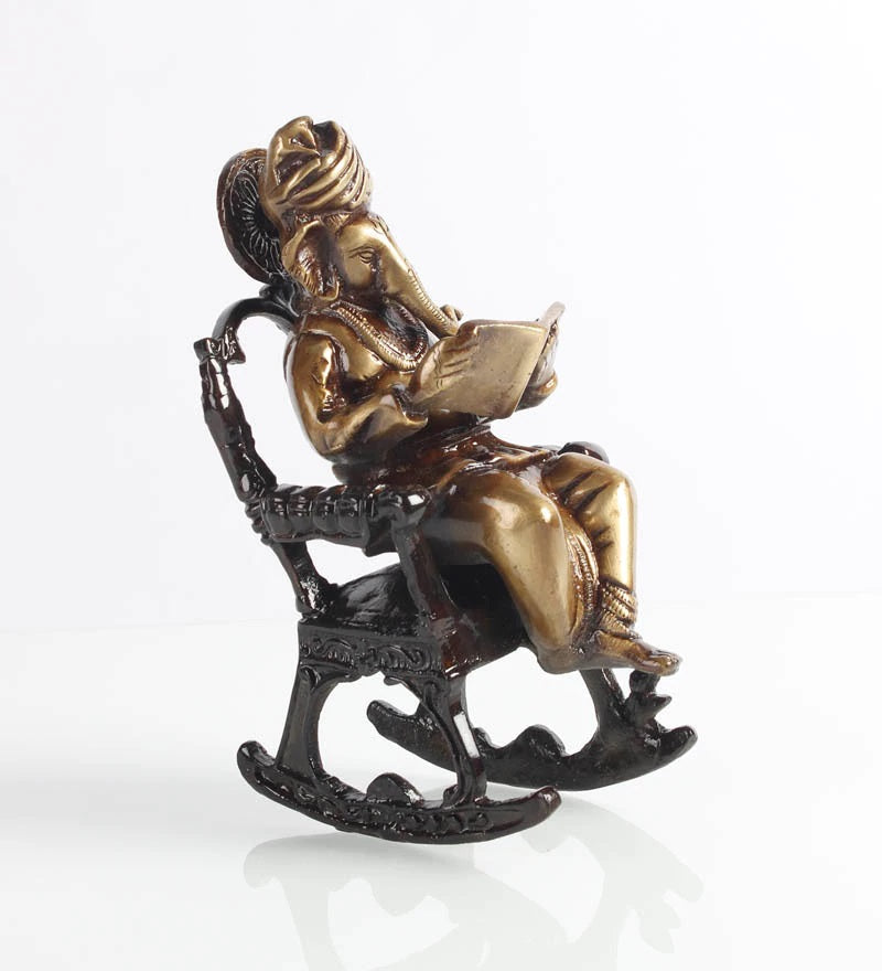 Brown Brass Lord Ganesha Idol On Rocking Chair Showpiece Kafalo