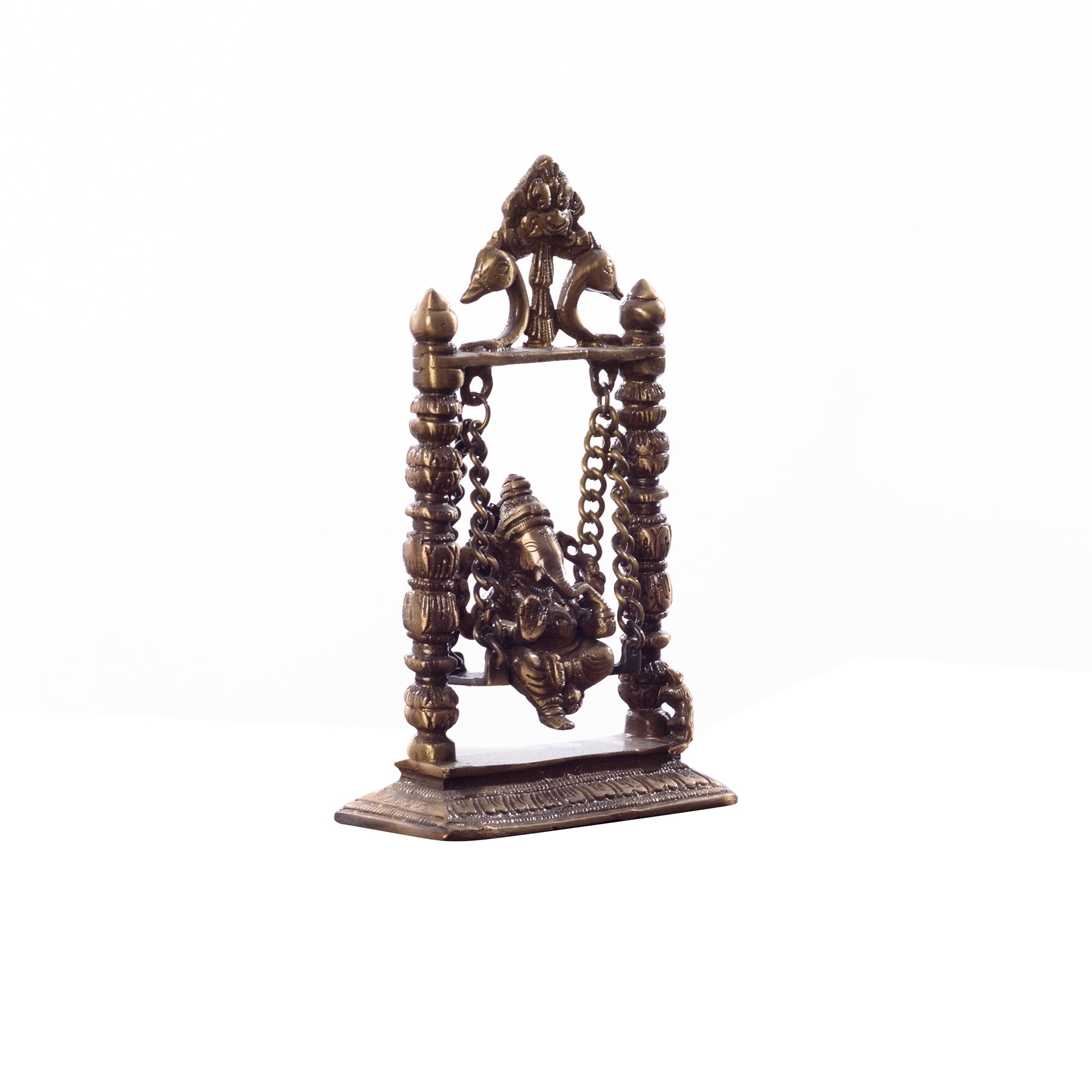 Gold Brass Lord Ganesha on Peacock Swing (Jhoola) Kafalo