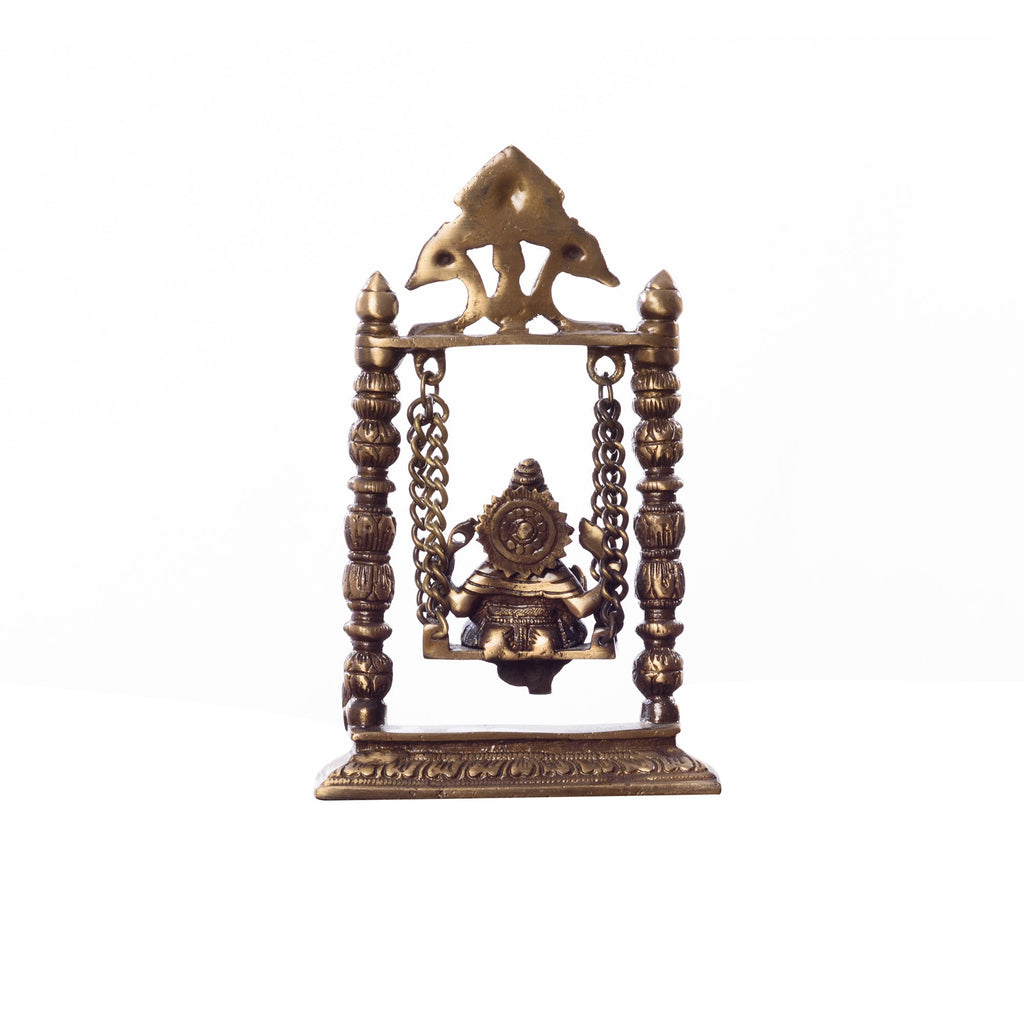 Gold Brass Lord Ganesha on Peacock Swing (Jhoola) Kafalo