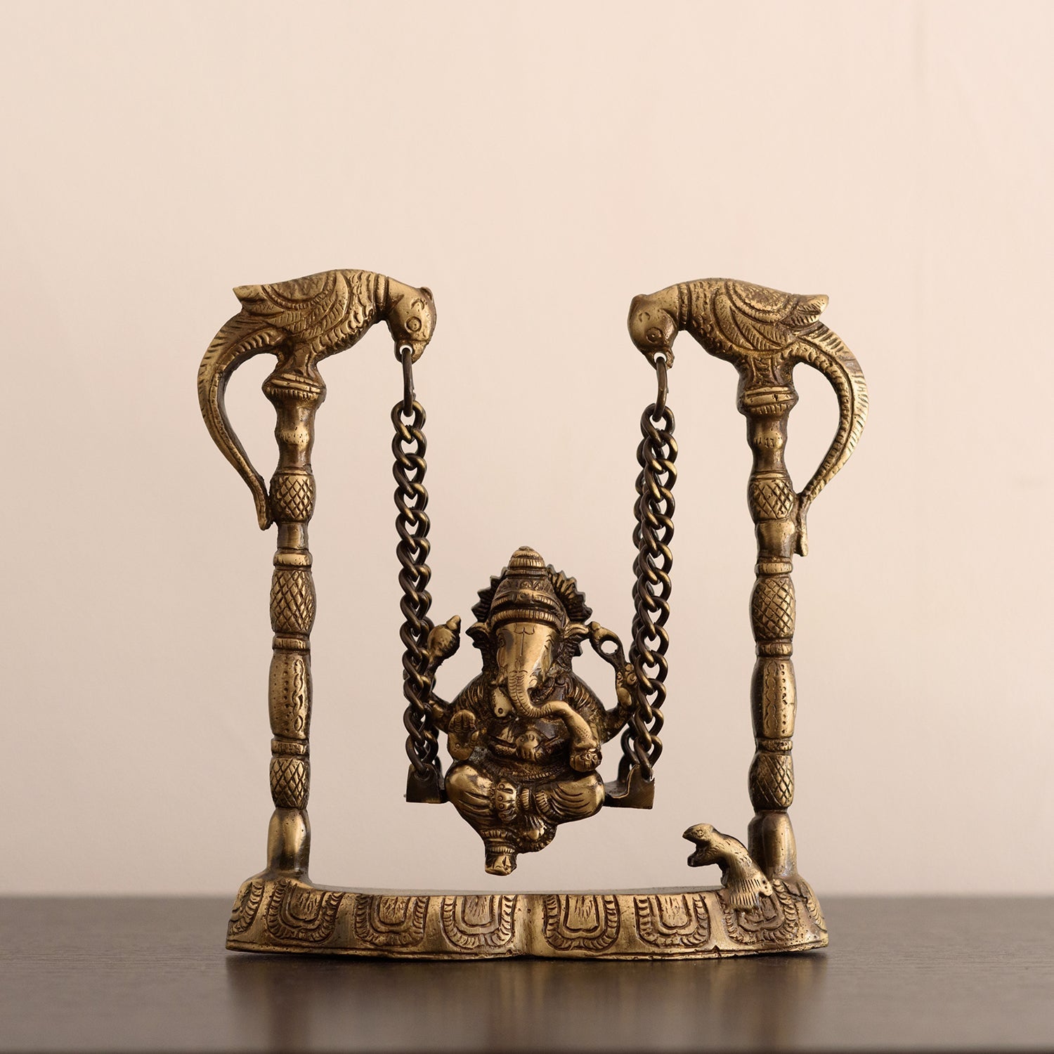 Gold Brass Lord Ganesha on parrot Swing (Jhoola) Kafalo