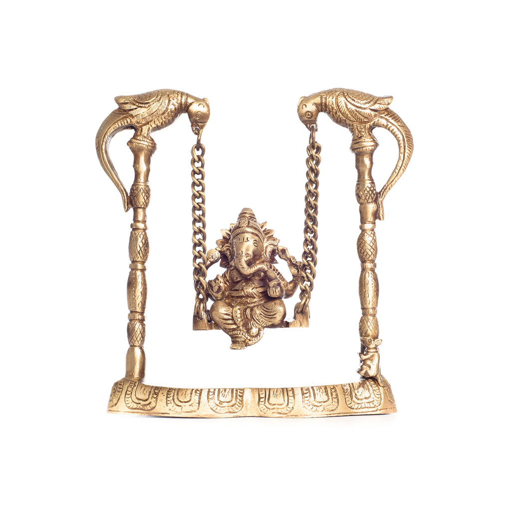 Gold Brass Lord Ganesha on parrot Swing (Jhoola) Kafalo