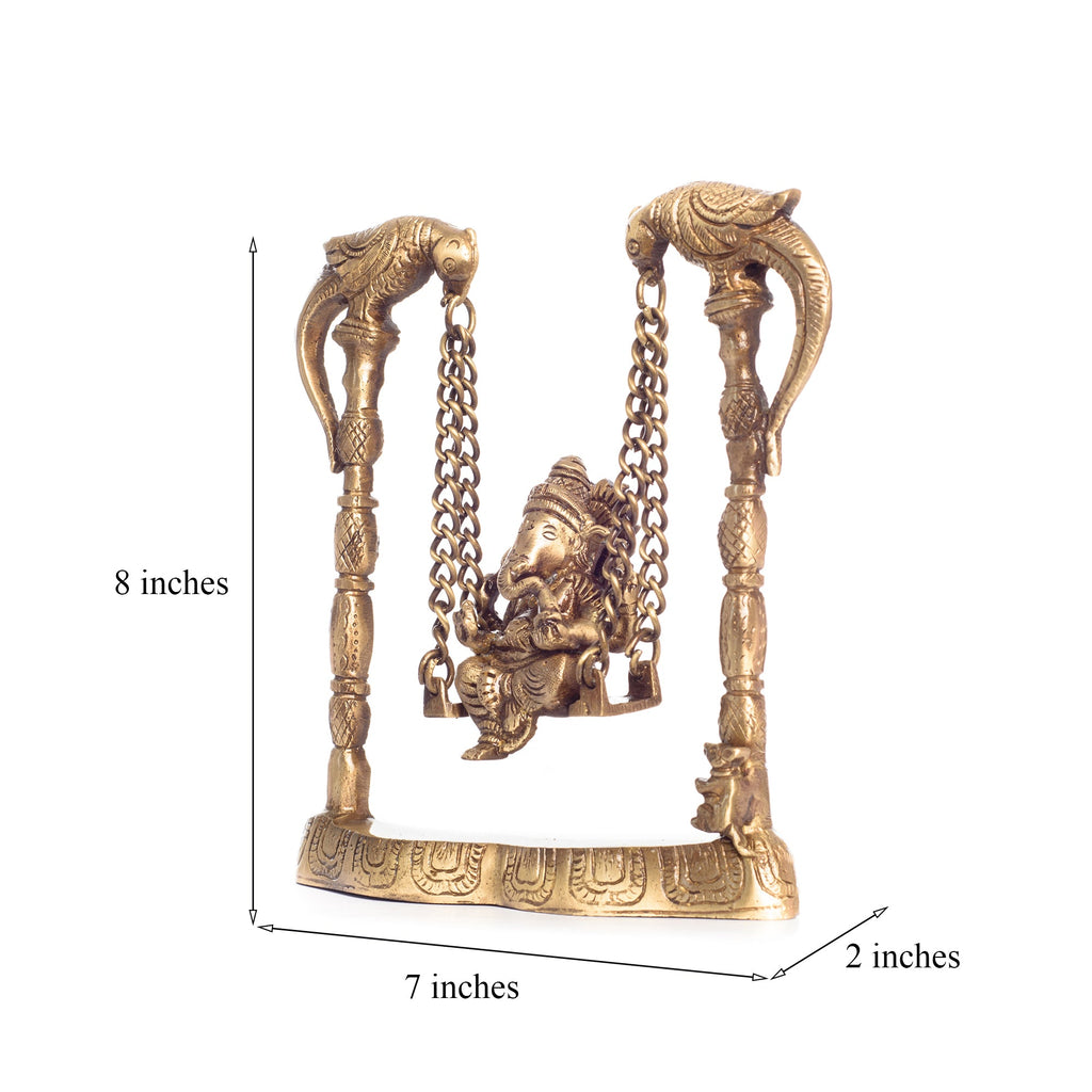 Gold Brass Lord Ganesha on parrot Swing (Jhoola) Kafalo