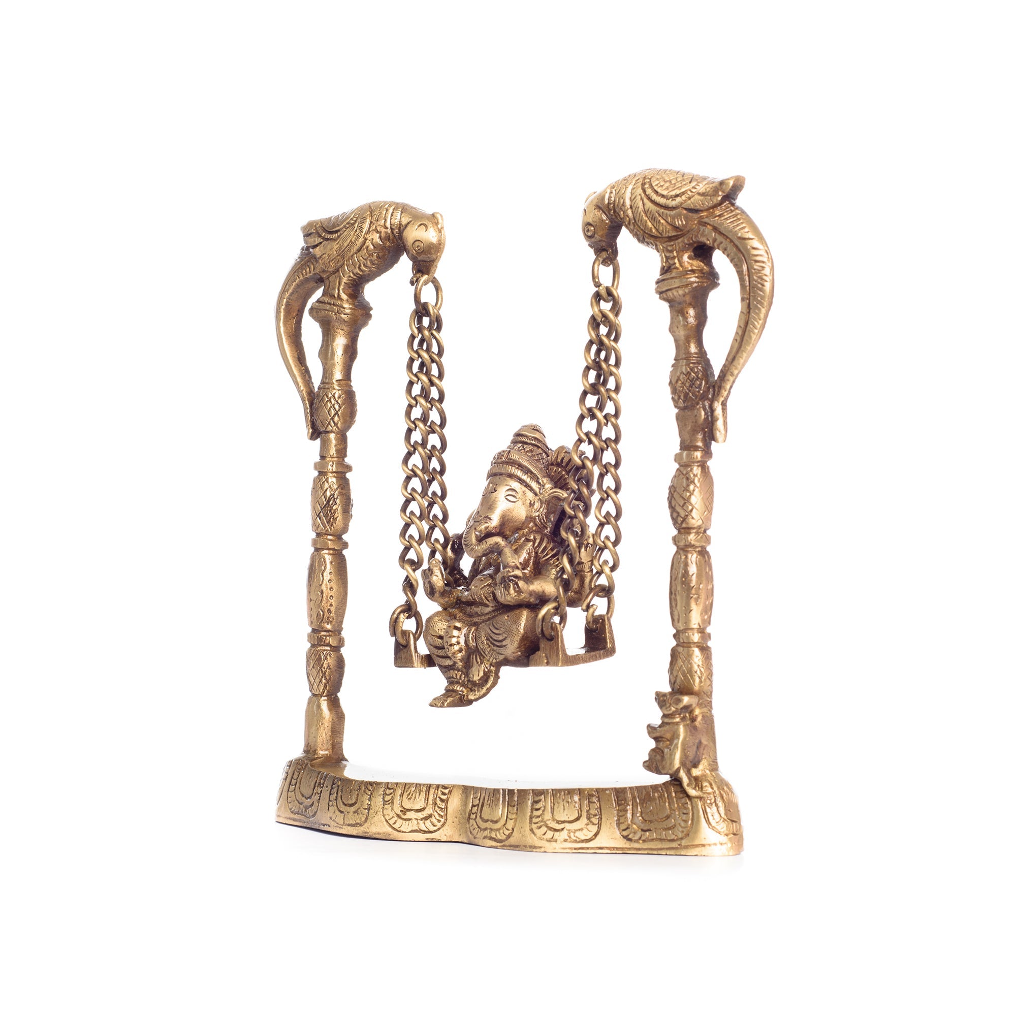 Gold Brass Lord Ganesha on parrot Swing (Jhoola) Kafalo