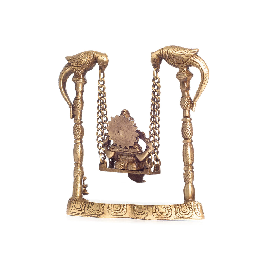 Gold Brass Lord Ganesha on parrot Swing (Jhoola) Kafalo