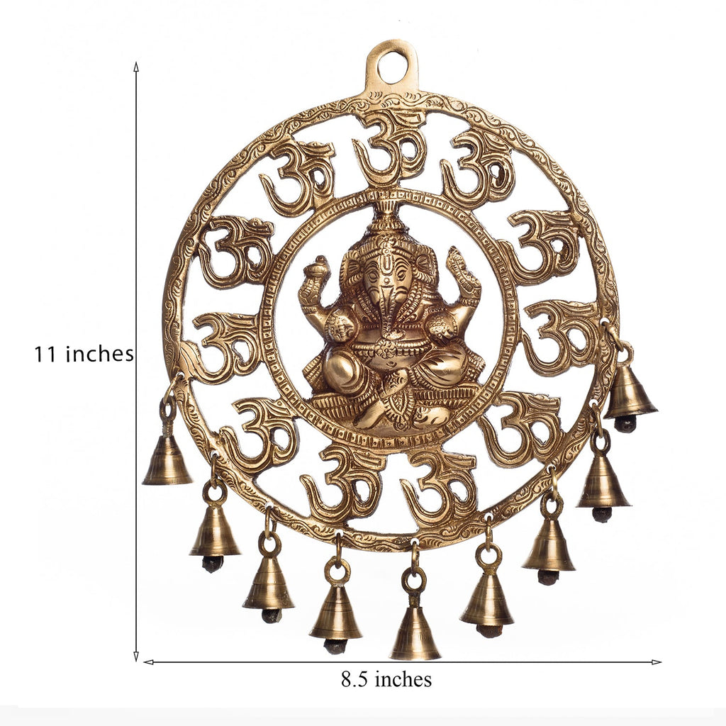 Brown Brass Om Ganesha Wall Hanging With Bells Kafalo