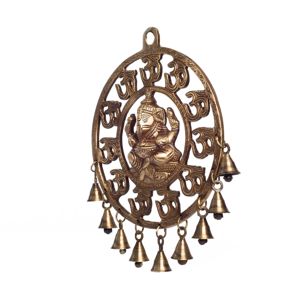Brown Brass Om Ganesha Wall Hanging With Bells Kafalo
