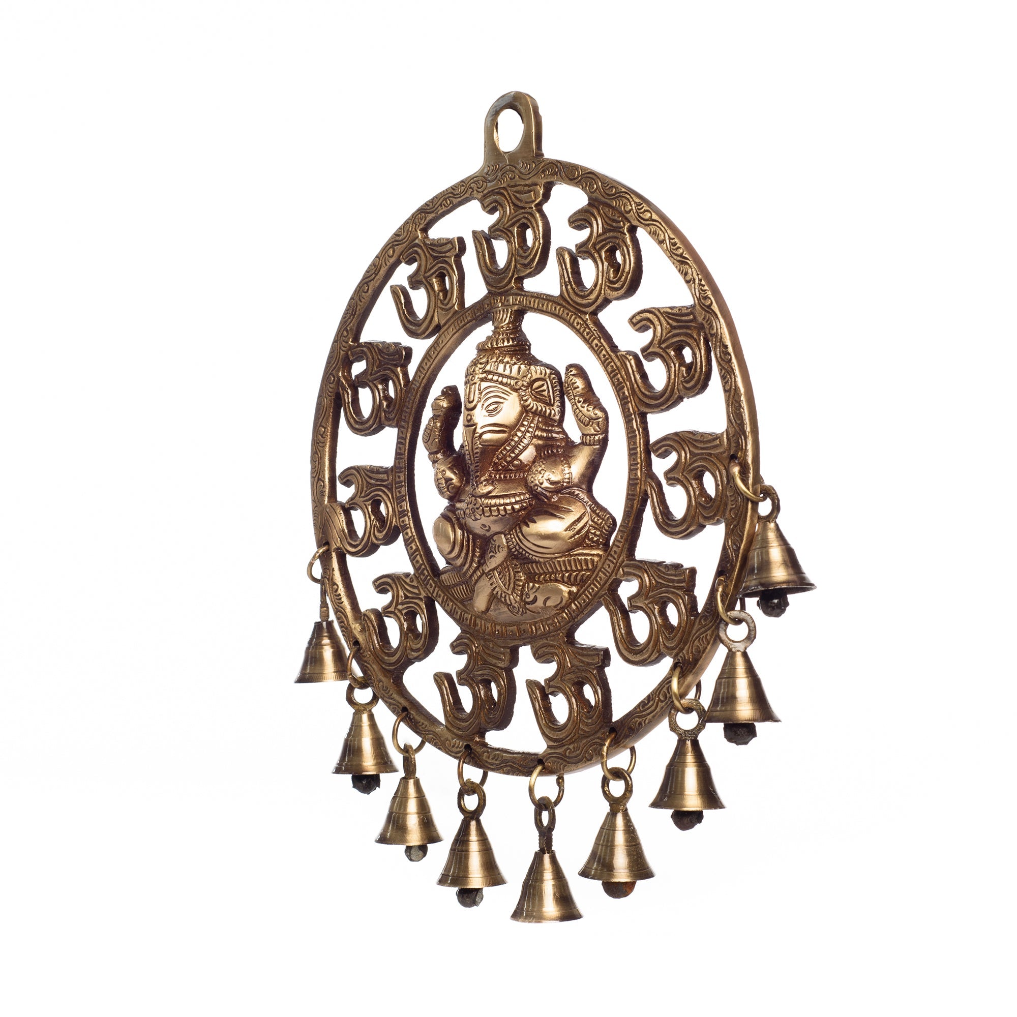 Brown Brass Om Ganesha Wall Hanging With Bells Kafalo