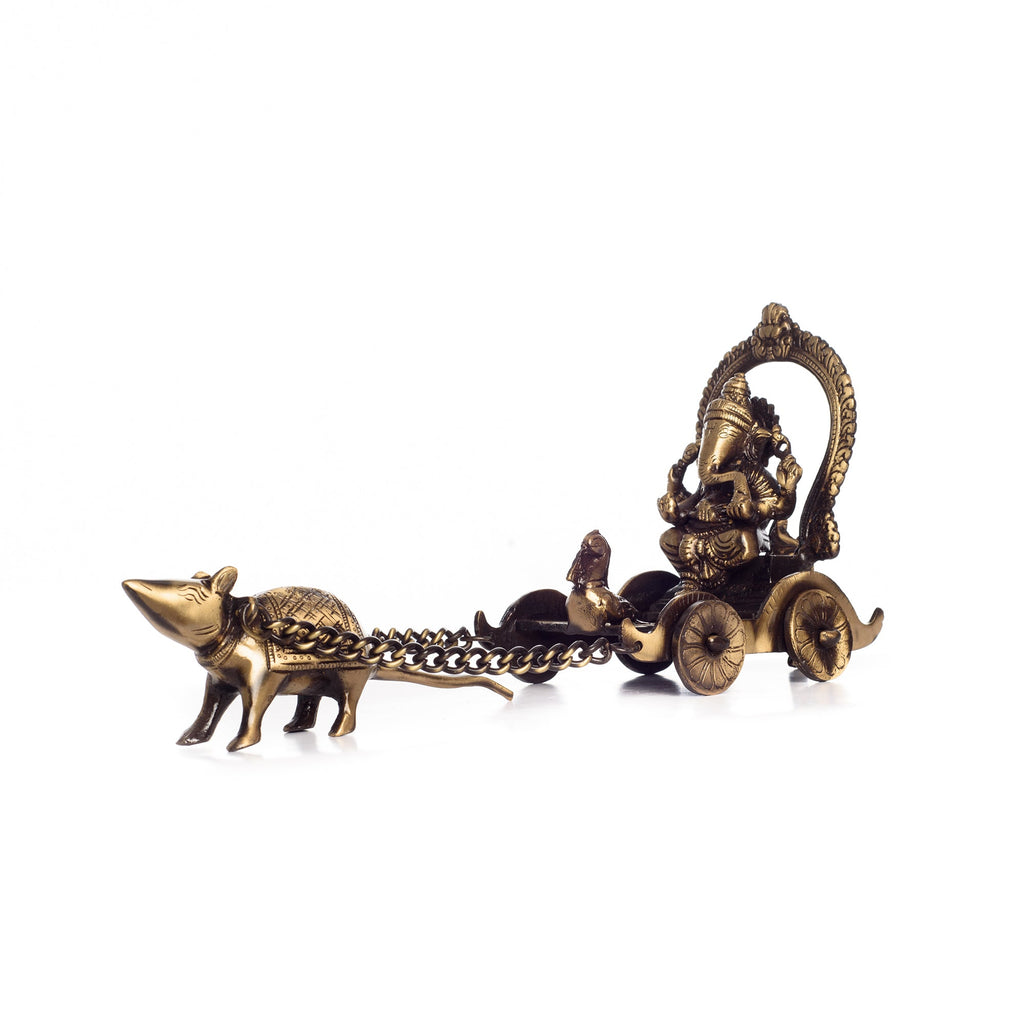 Brown Brass Lord Ganesha Savari On Rat Showpiece Kafalo