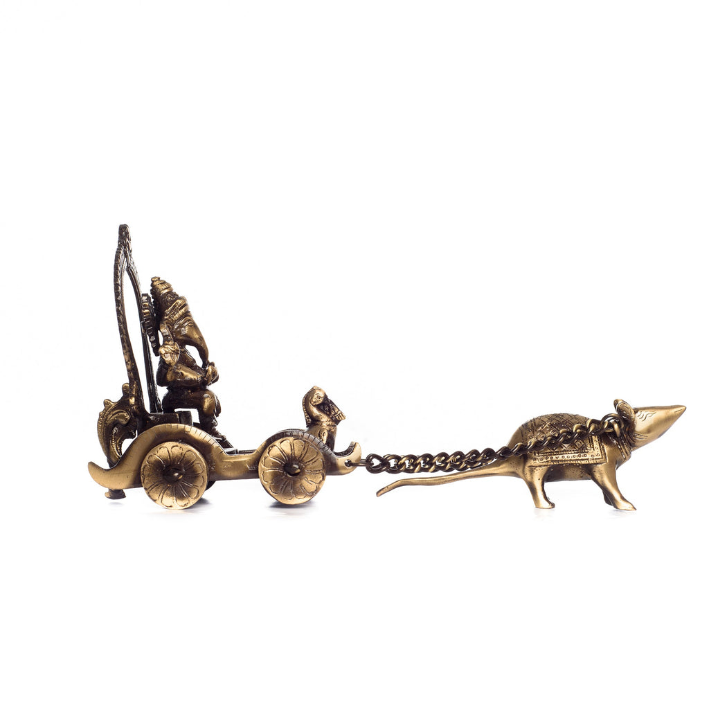 Brown Brass Lord Ganesha Savari On Rat Showpiece Kafalo