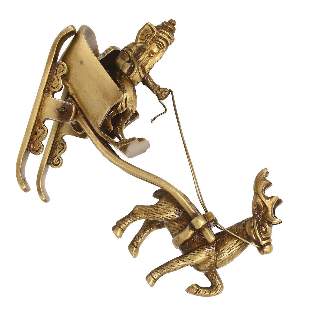 Gold Brass Ganesha Enjoying Ride With Deer Cart Decorative Showpiece Kafalo