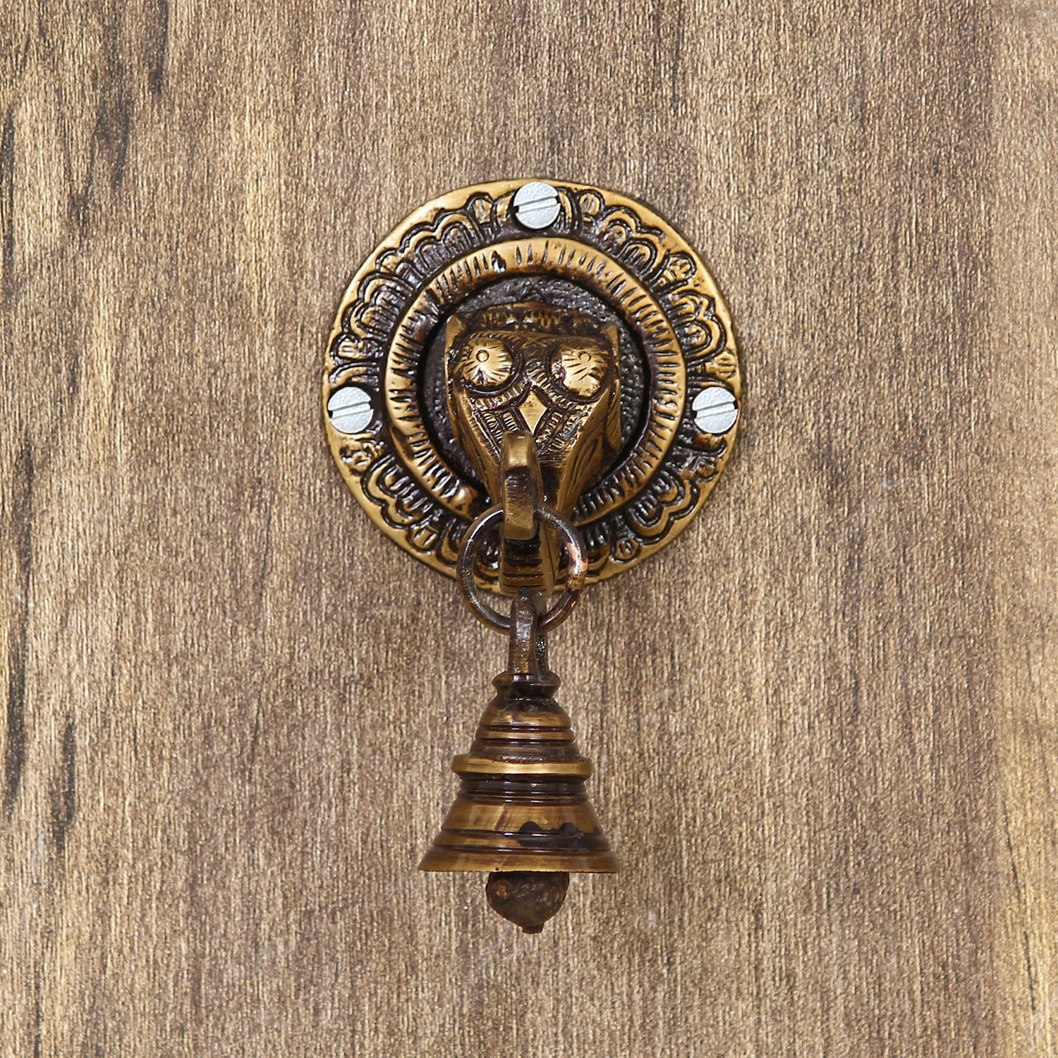 Brown Brass Elephant Face wall Hanging with Bell Decorative Showpiece Kafalo