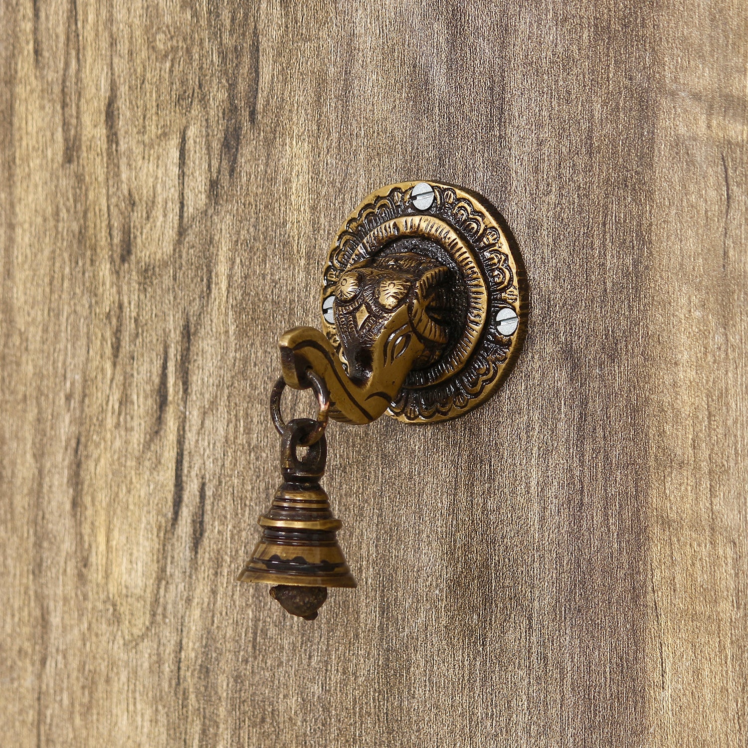 Brown Brass Elephant Face wall Hanging with Bell Decorative Showpiece Kafalo