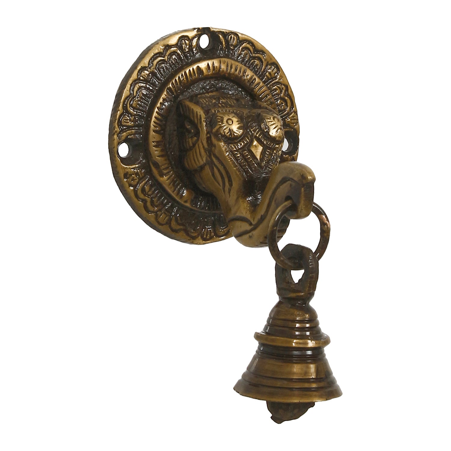 Brown Brass Elephant Face wall Hanging with Bell Decorative Showpiece Kafalo