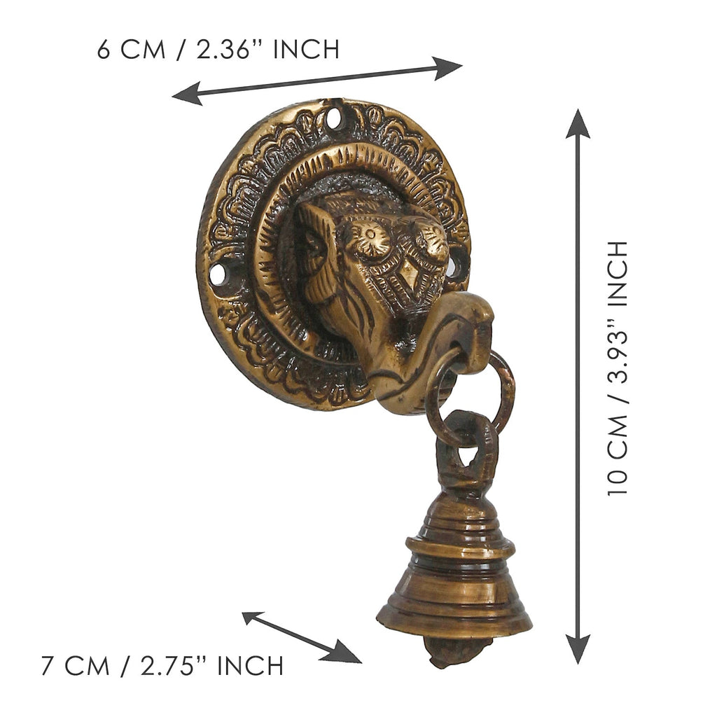 Brown Brass Elephant Face wall Hanging with Bell Decorative Showpiece Kafalo