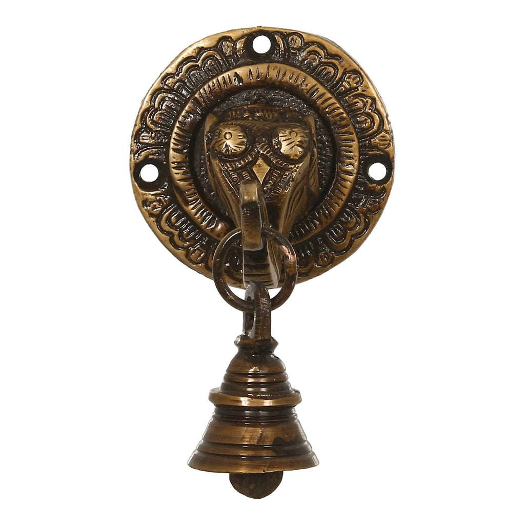 Brown Brass Elephant Face wall Hanging with Bell Decorative Showpiece Kafalo