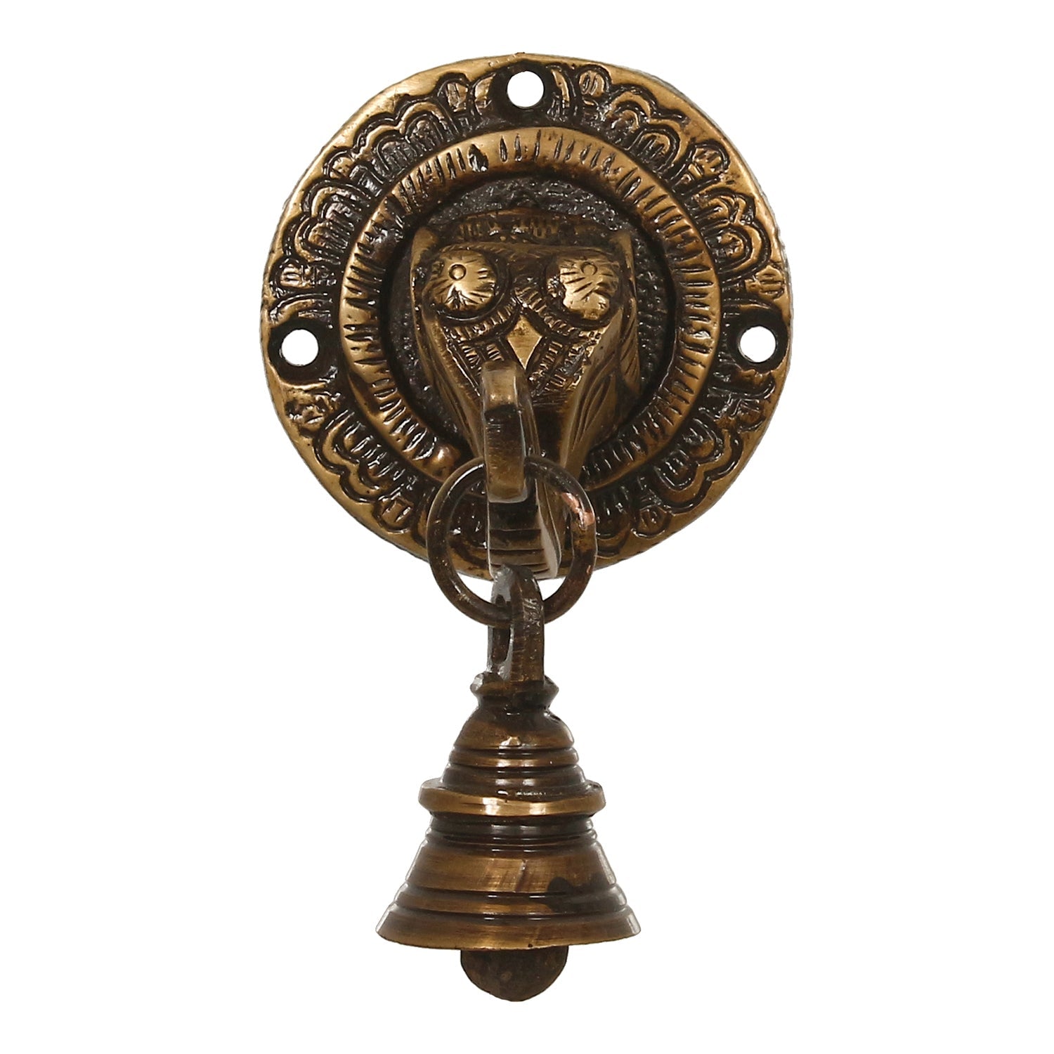 Brown Brass Elephant Face wall Hanging with Bell Decorative Showpiece Kafalo
