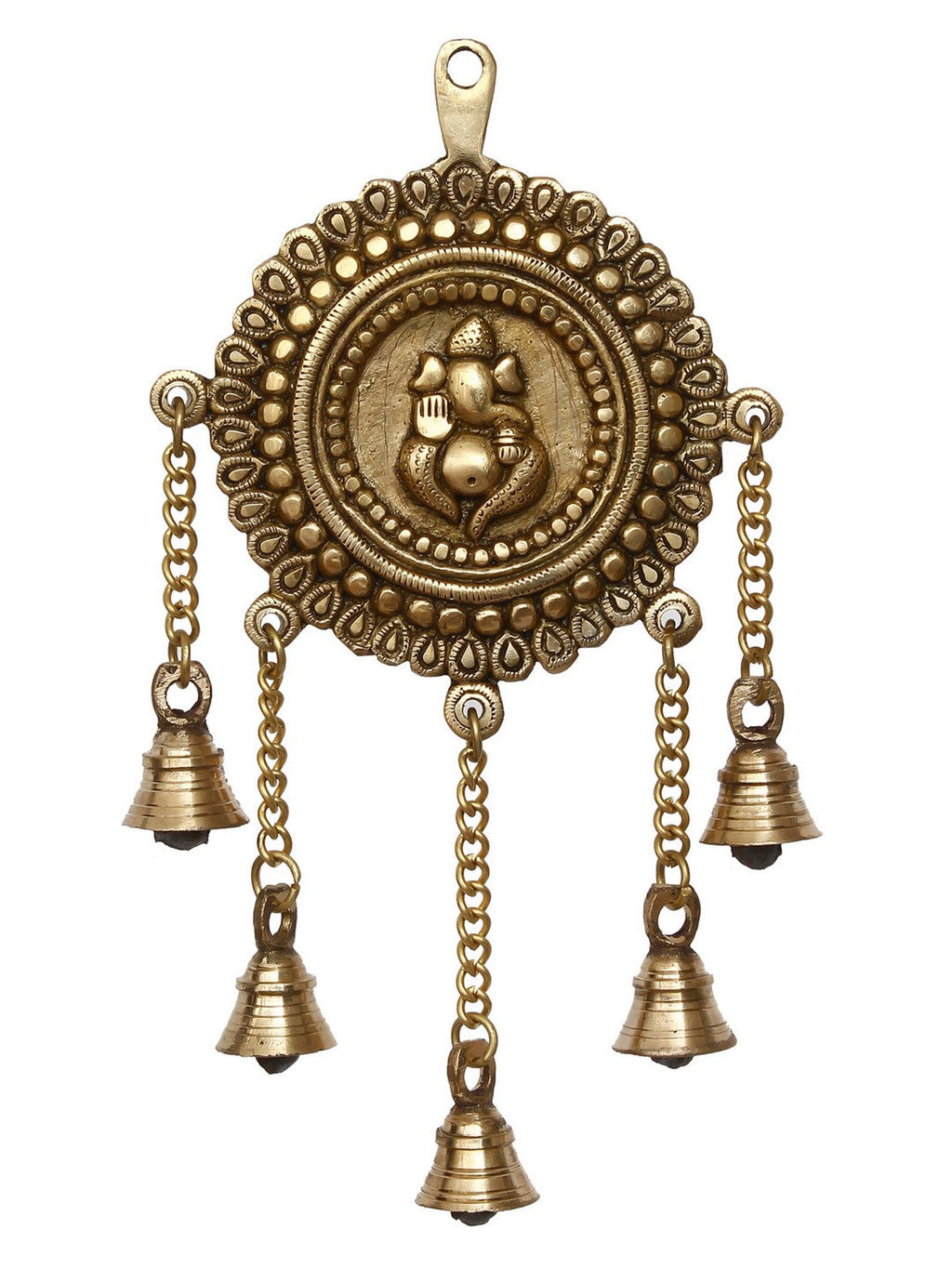 Golden Brass Decorative Lord Ganesha Wall Hanging with 5 Bells Showpiece Kafalo