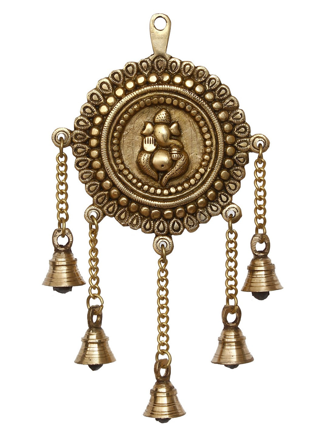 Golden Brass Decorative Lord Ganesha Wall Hanging with 5 Bells Showpiece Kafalo