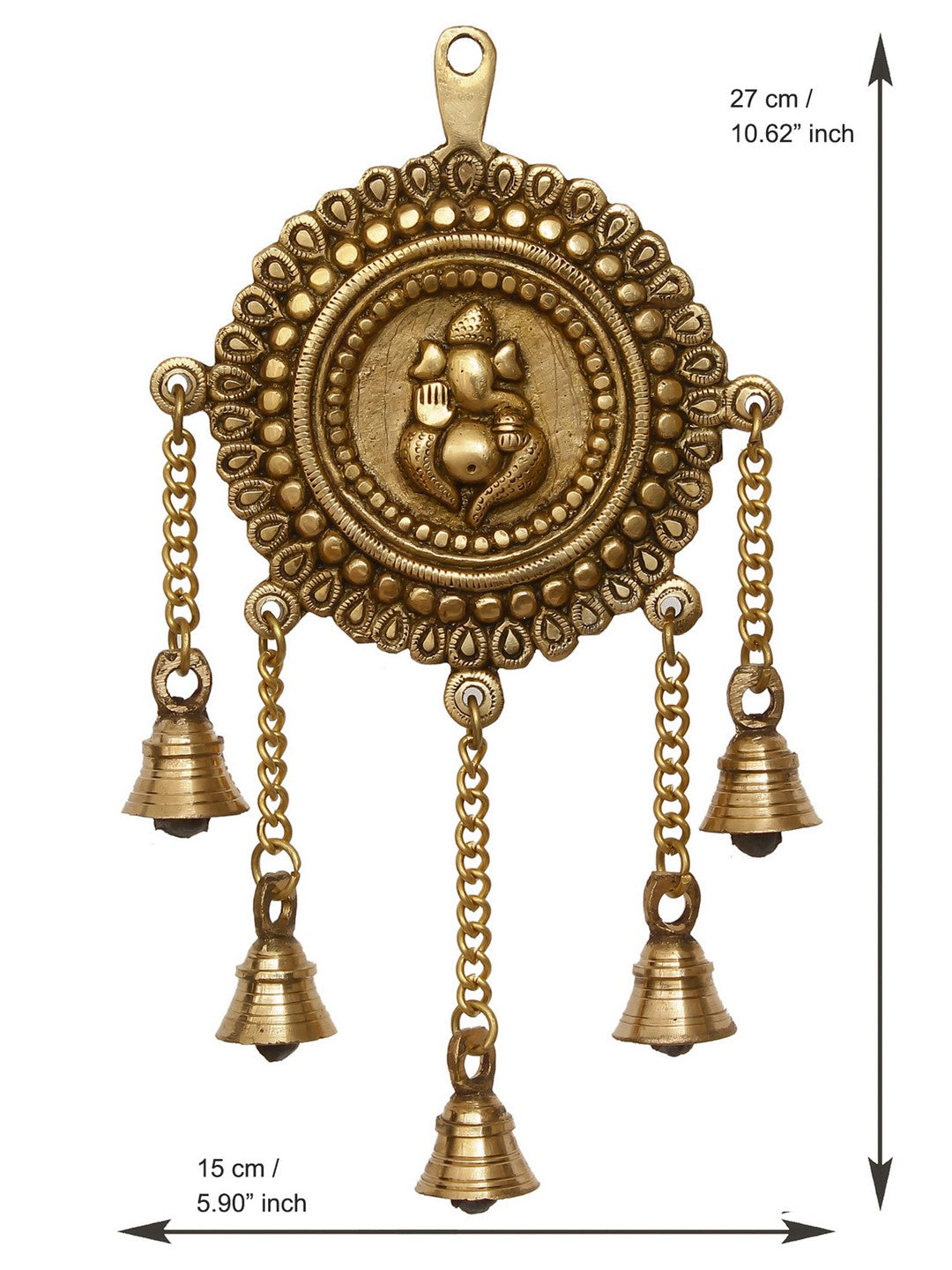 Golden Brass Decorative Lord Ganesha Wall Hanging with 5 Bells Showpiece Kafalo