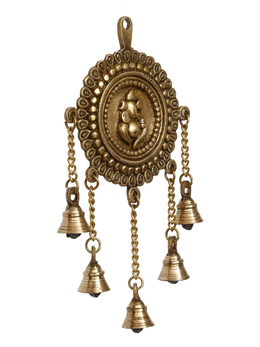 Golden Brass Decorative Lord Ganesha Wall Hanging with 5 Bells Showpiece Kafalo