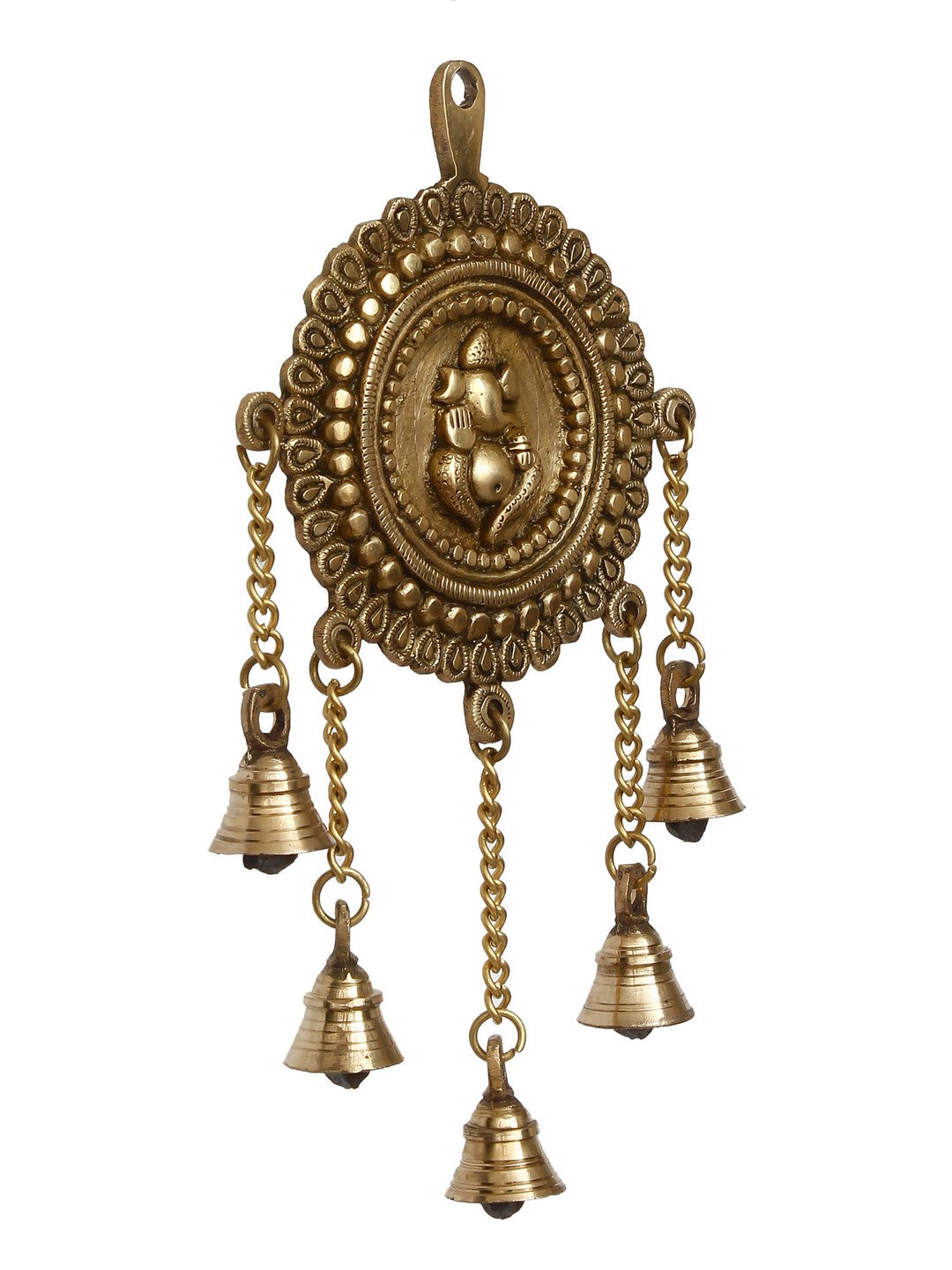 Golden Brass Decorative Lord Ganesha Wall Hanging with 5 Bells Showpiece Kafalo