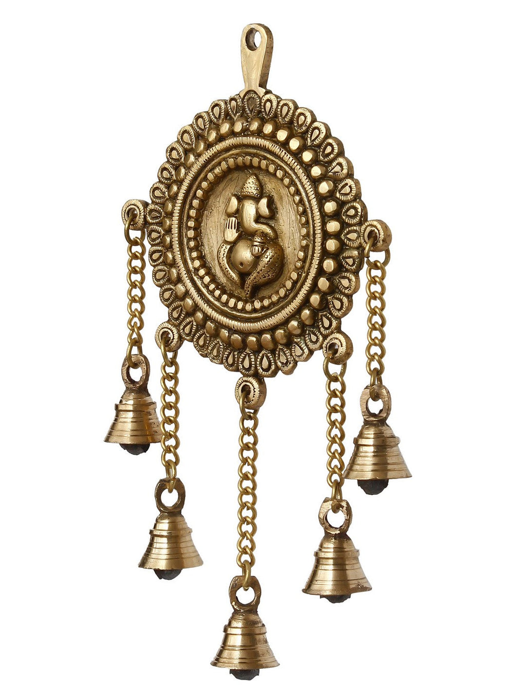 Golden Brass Decorative Lord Ganesha Wall Hanging with 5 Bells Showpiece Kafalo