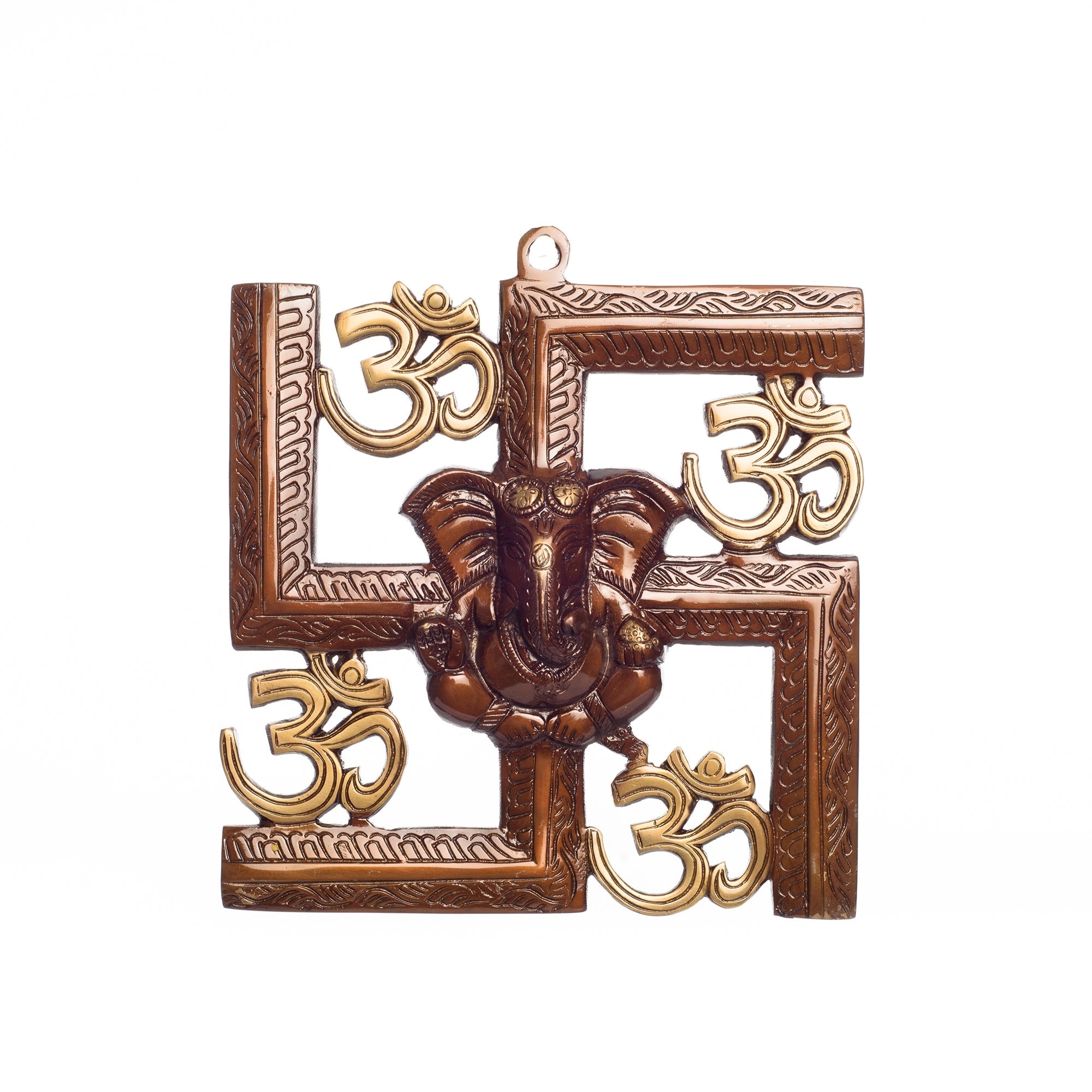 Religious Swastika Om Ganesha Brass Wall Hanging Kafalo