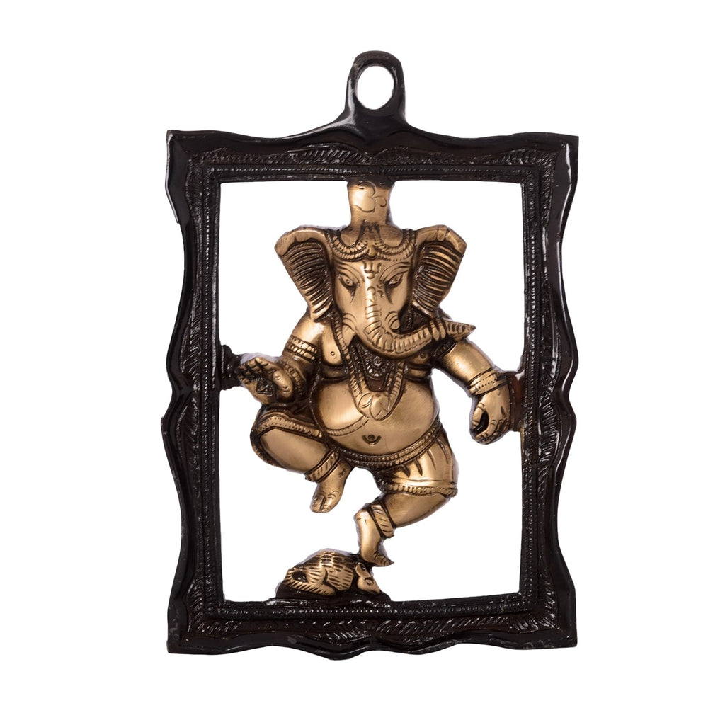 Lord Ganesha Idol In Frame Brass Wall Hanging Kafalo
