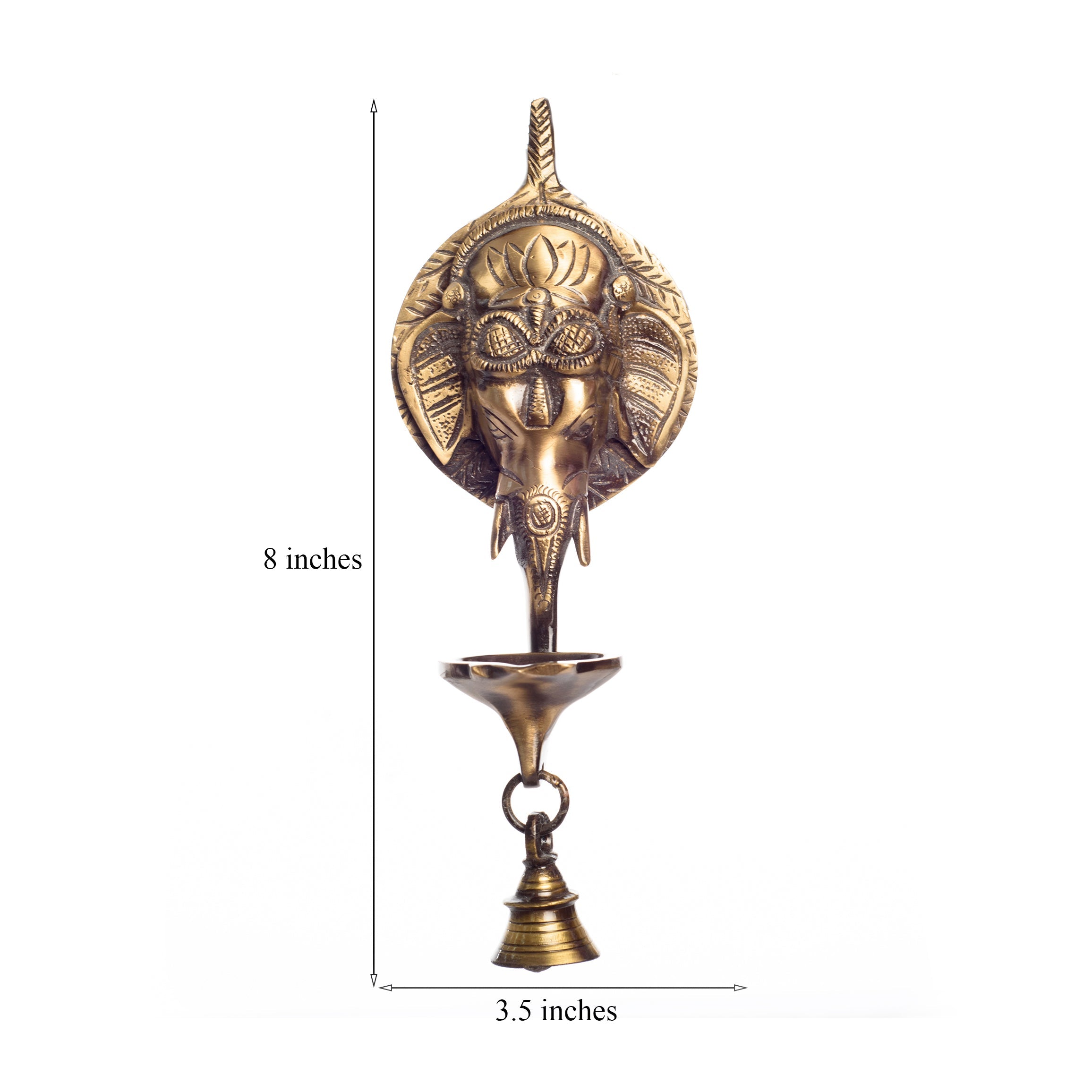 Golden Brass Ganesha Wall Hanging Diya with Bell Kafalo