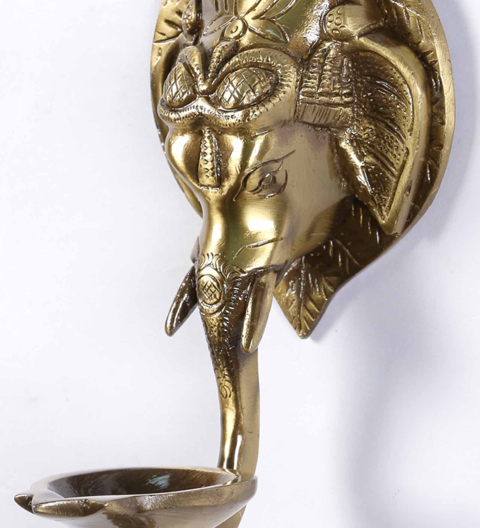 Golden Brass Ganesha Wall Hanging Diya with Bell Kafalo