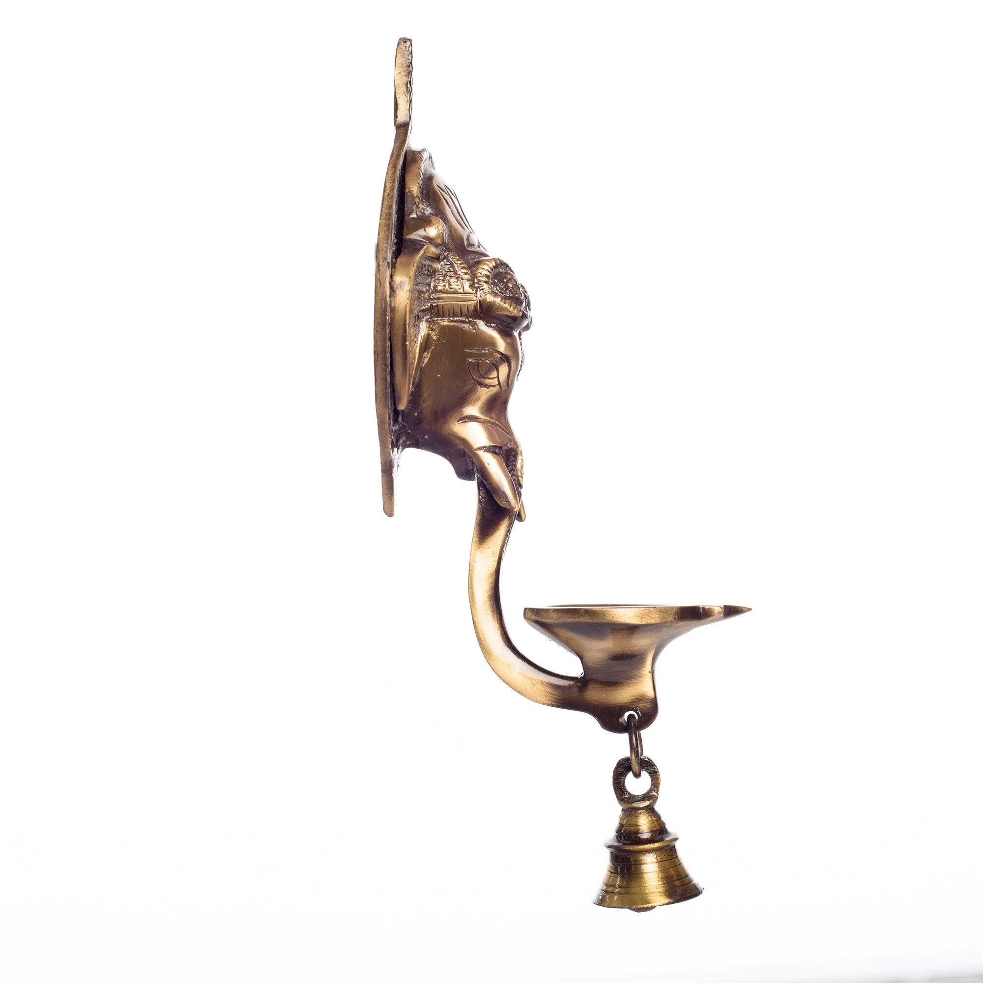 Golden Brass Ganesha Wall Hanging Diya with Bell Kafalo
