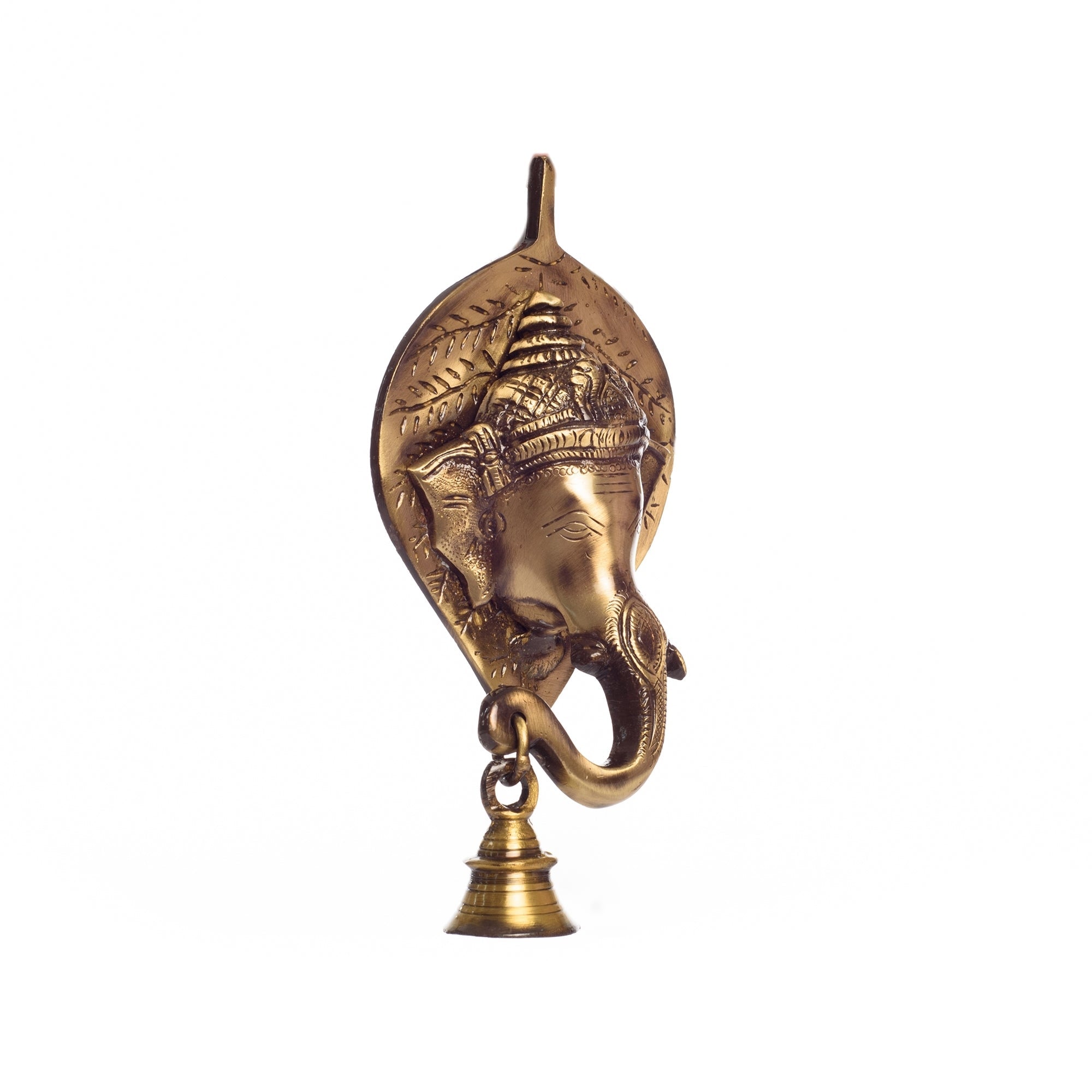 Brass Lord Ganesh Face Wall Hanging With Bell Kafalo